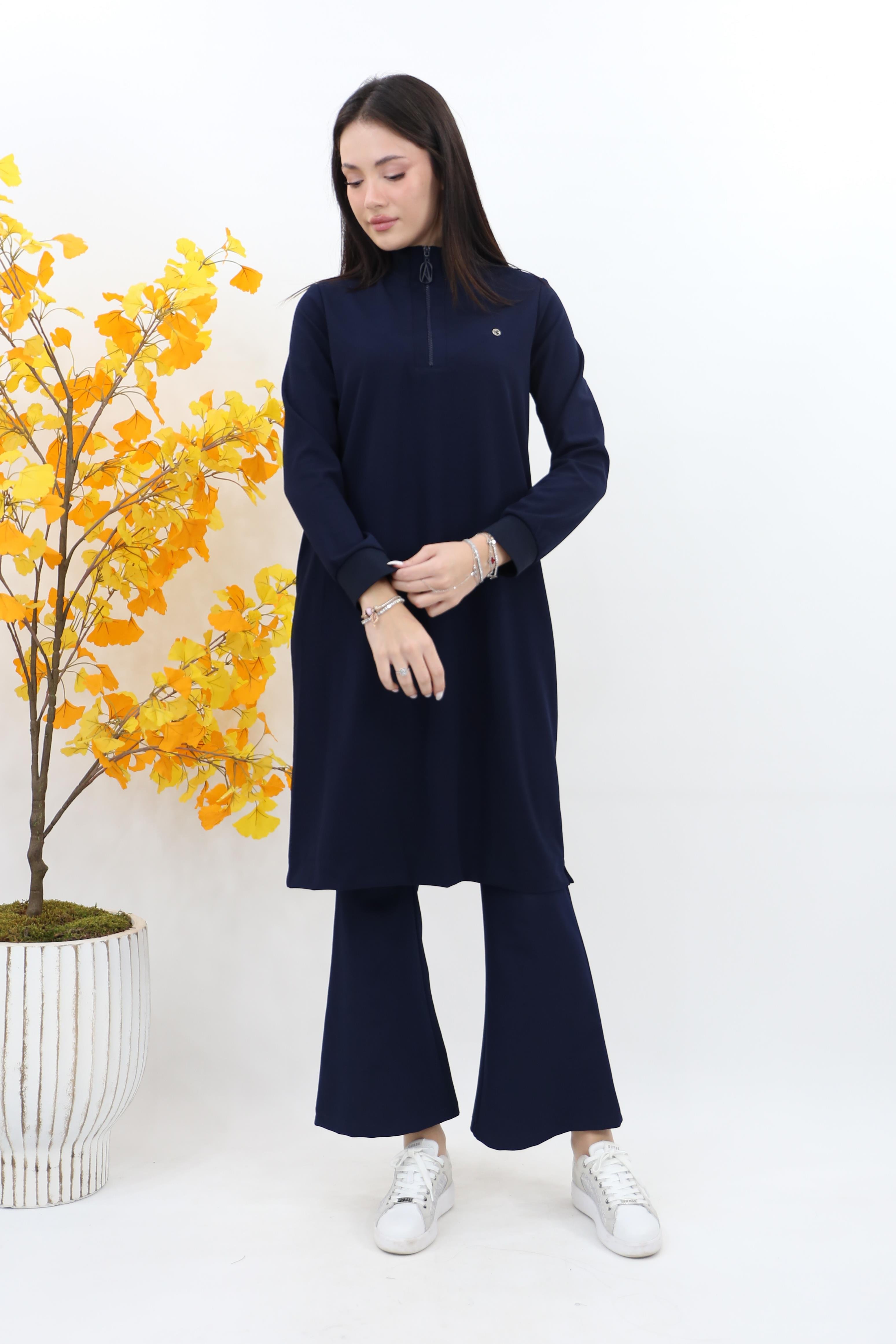 Armine  Dik Yaka Fermuarlı Basic Tunik 25kt456 - Lacivert