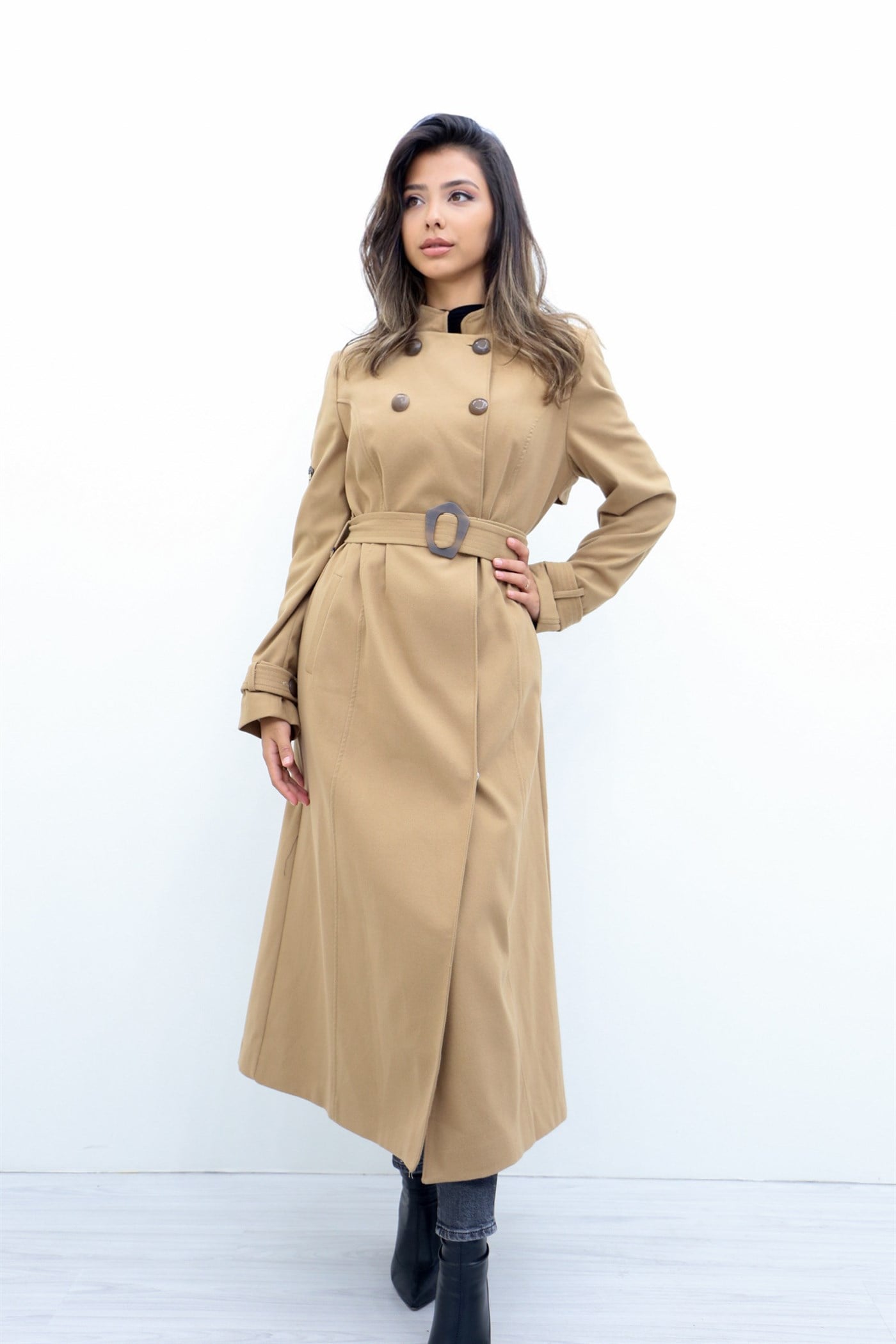 Armine Düğmeli Manto - Camel