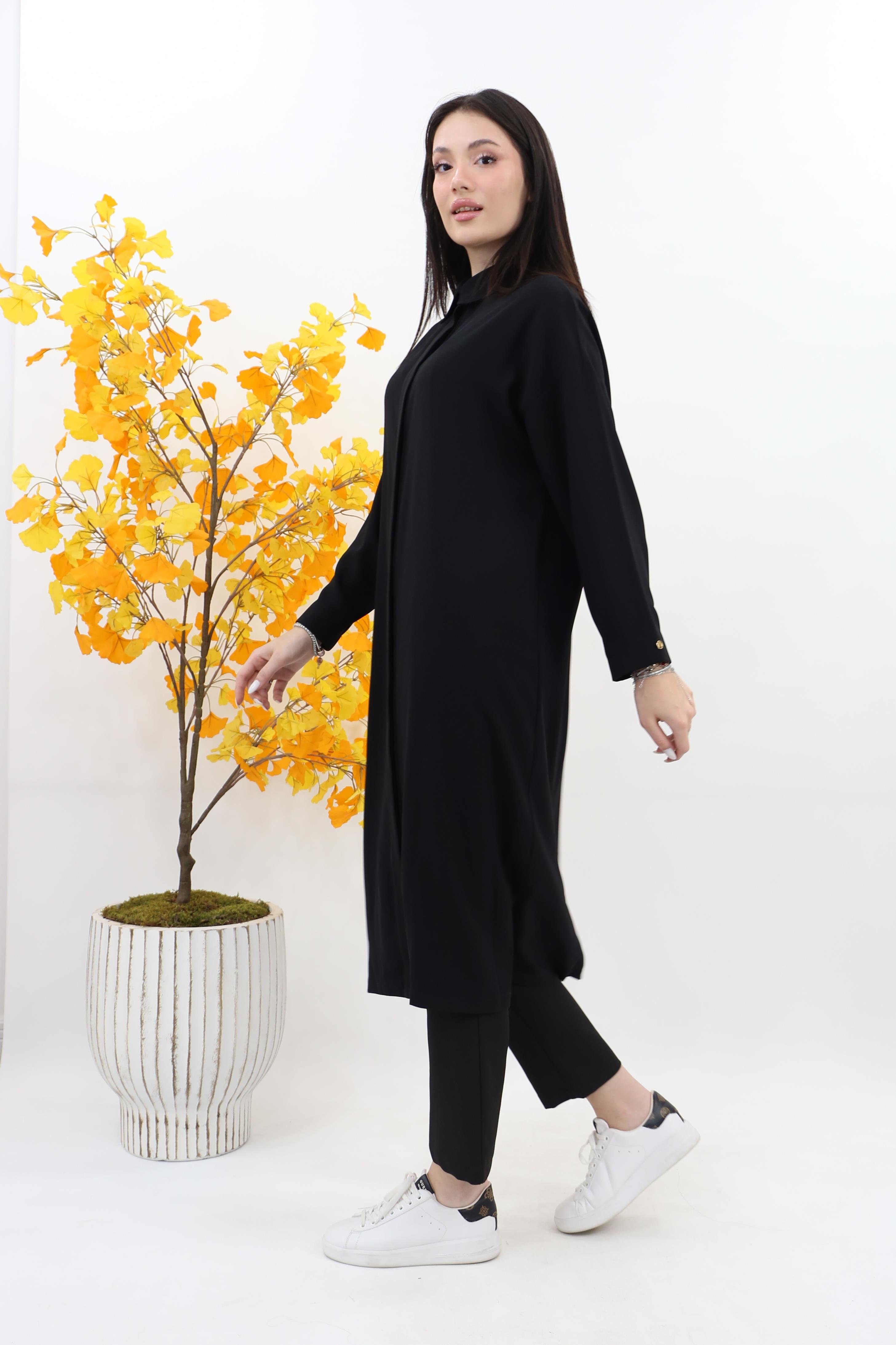 Armine Gizli Düğme Tam Boy Tunik 25YT504 - Siyah