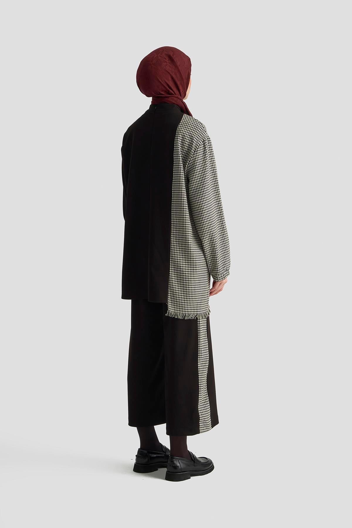 Armine Kazayağı Desen Pantolonlu Takım 25KT6104 - Siyah