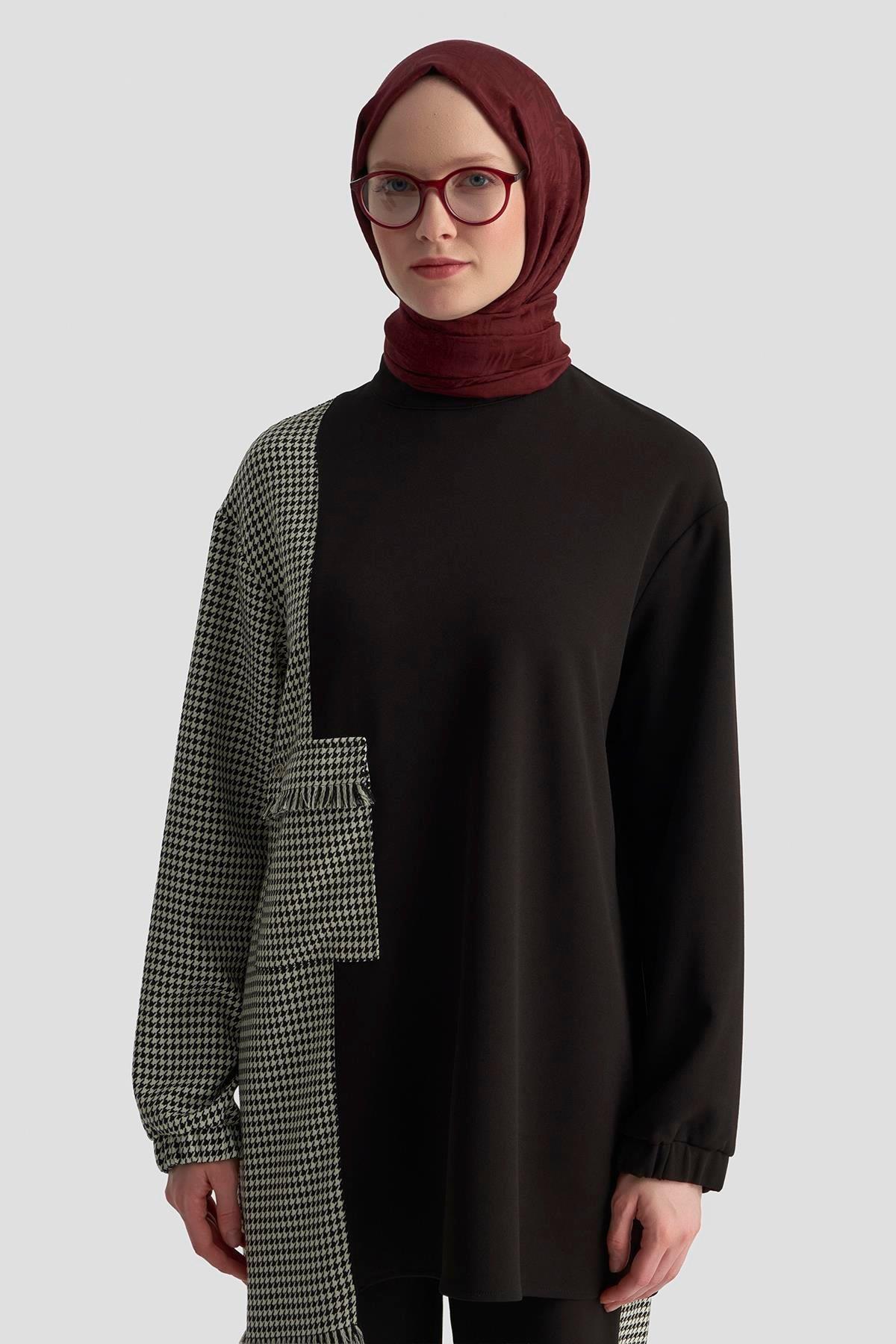 Armine Kazayağı Desen Pantolonlu Takım 25KT6104 - Siyah
