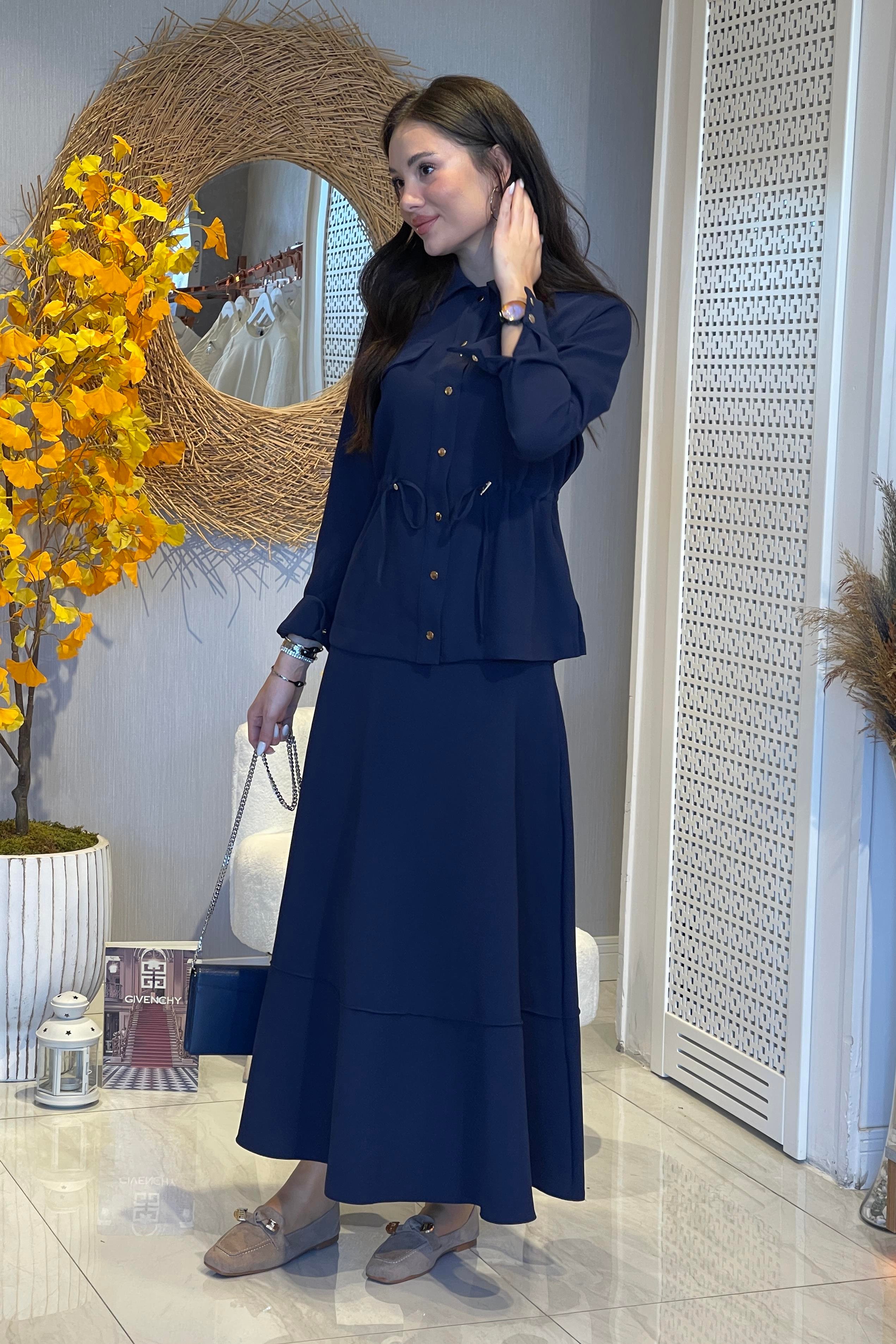 Armine Trend Bel Büzgü Detay Etekli Takım 25KT665 - Lacivert