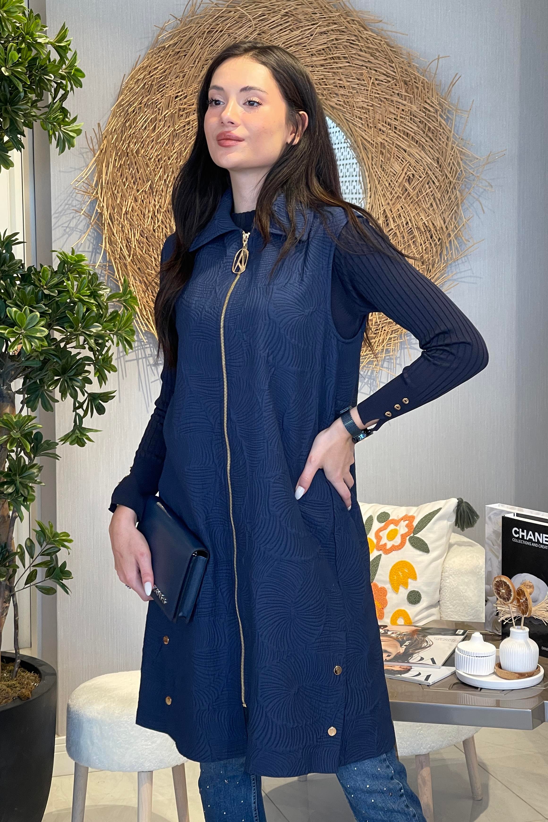 Armine Trend Tafta Kabartmalı Yelek 25KT526 - Lacivert