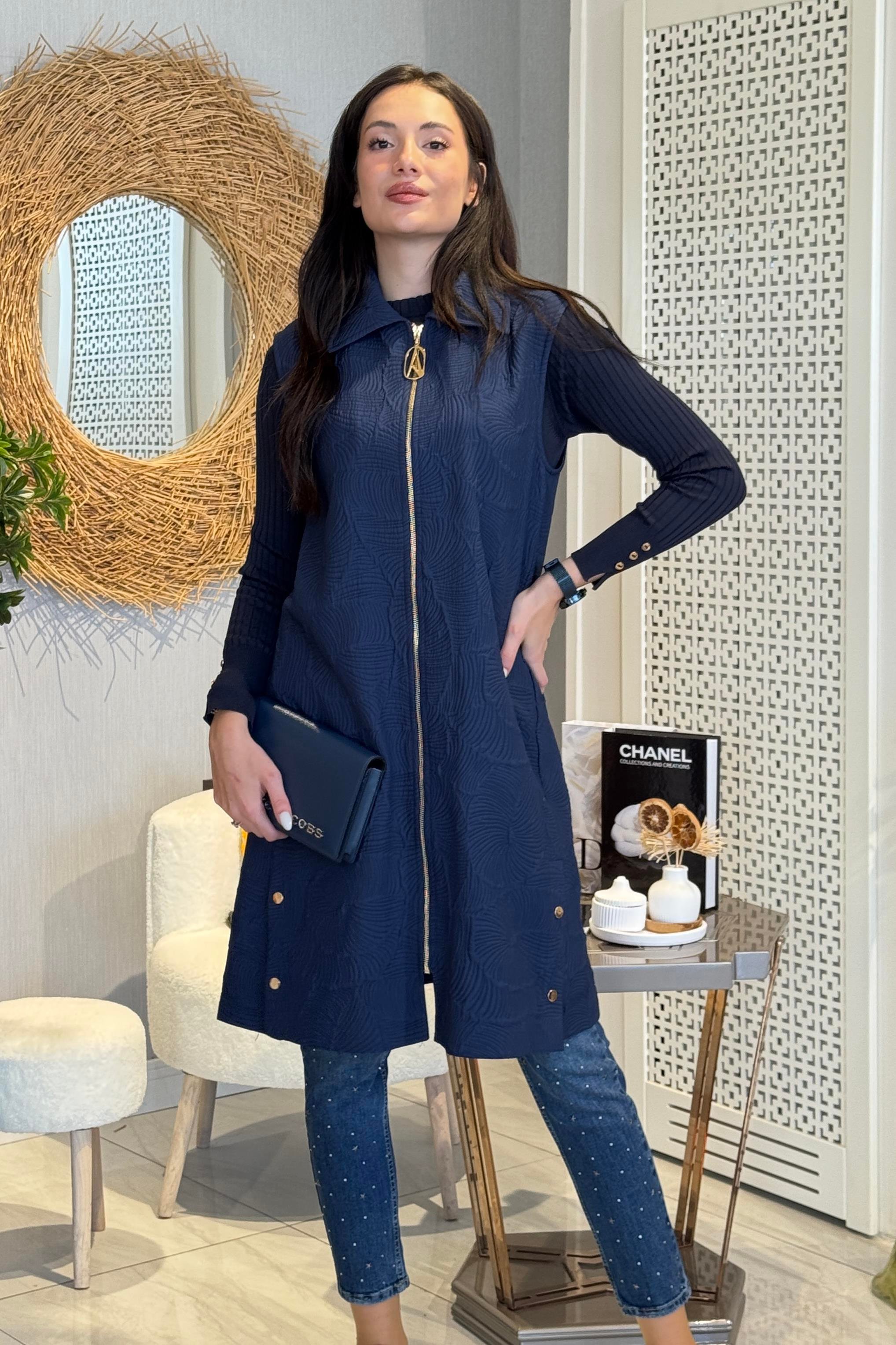 Armine Trend Tafta Kabartmalı Yelek 25KT526 - Lacivert