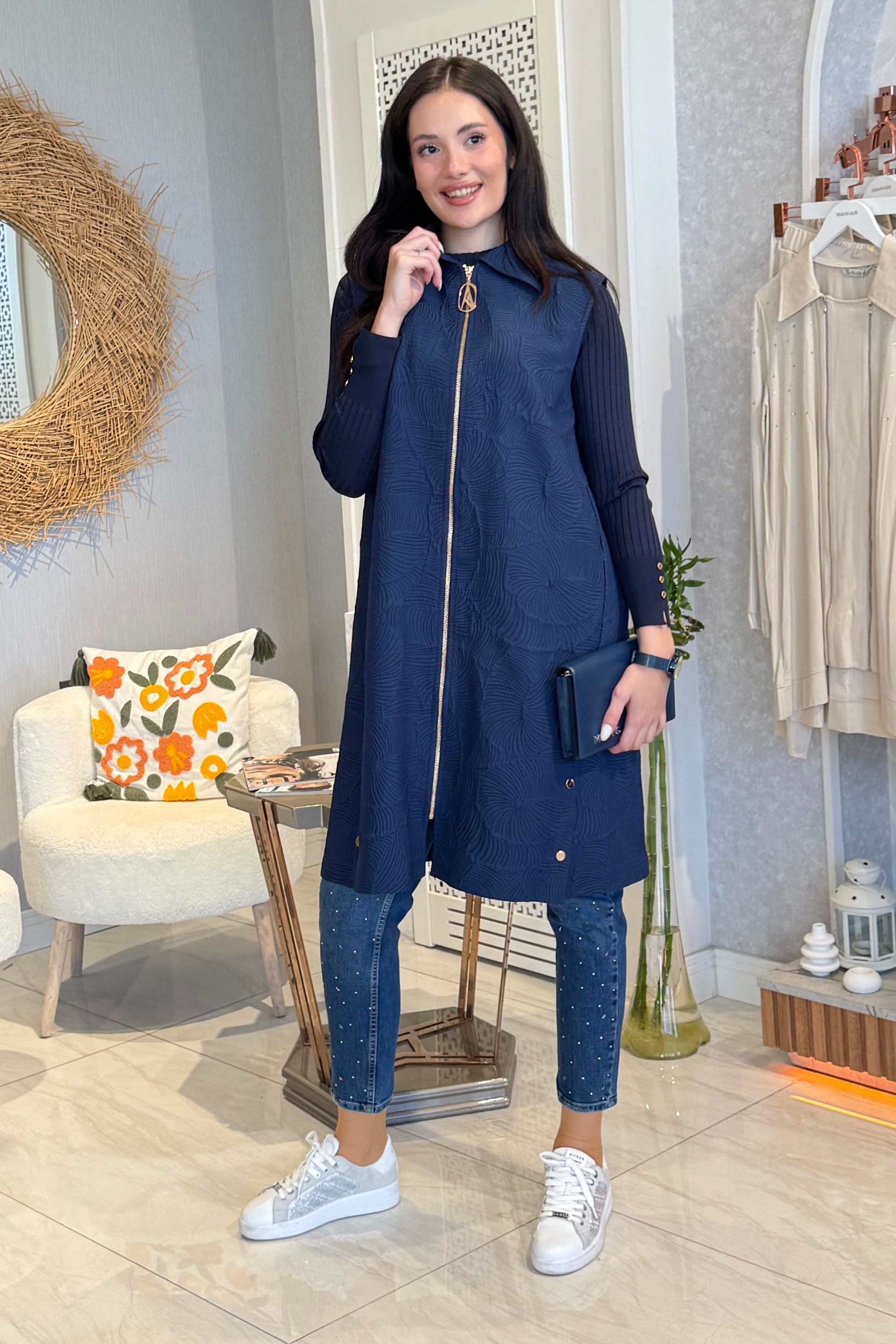 Armine Trend Tafta Kabartmalı Yelek 25KT526 - Lacivert
