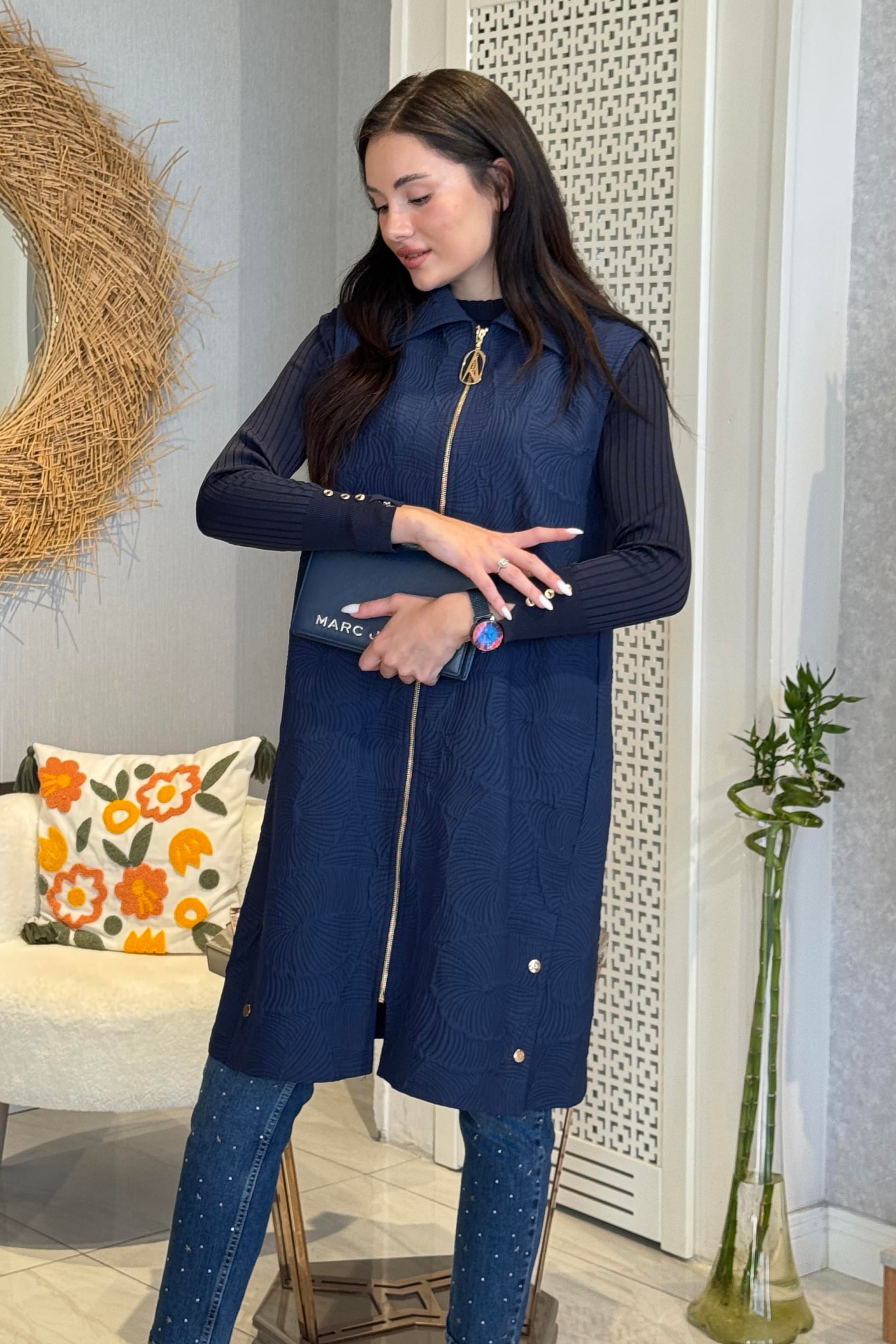 Armine Trend Tafta Kabartmalı Yelek 25KT526 - Lacivert