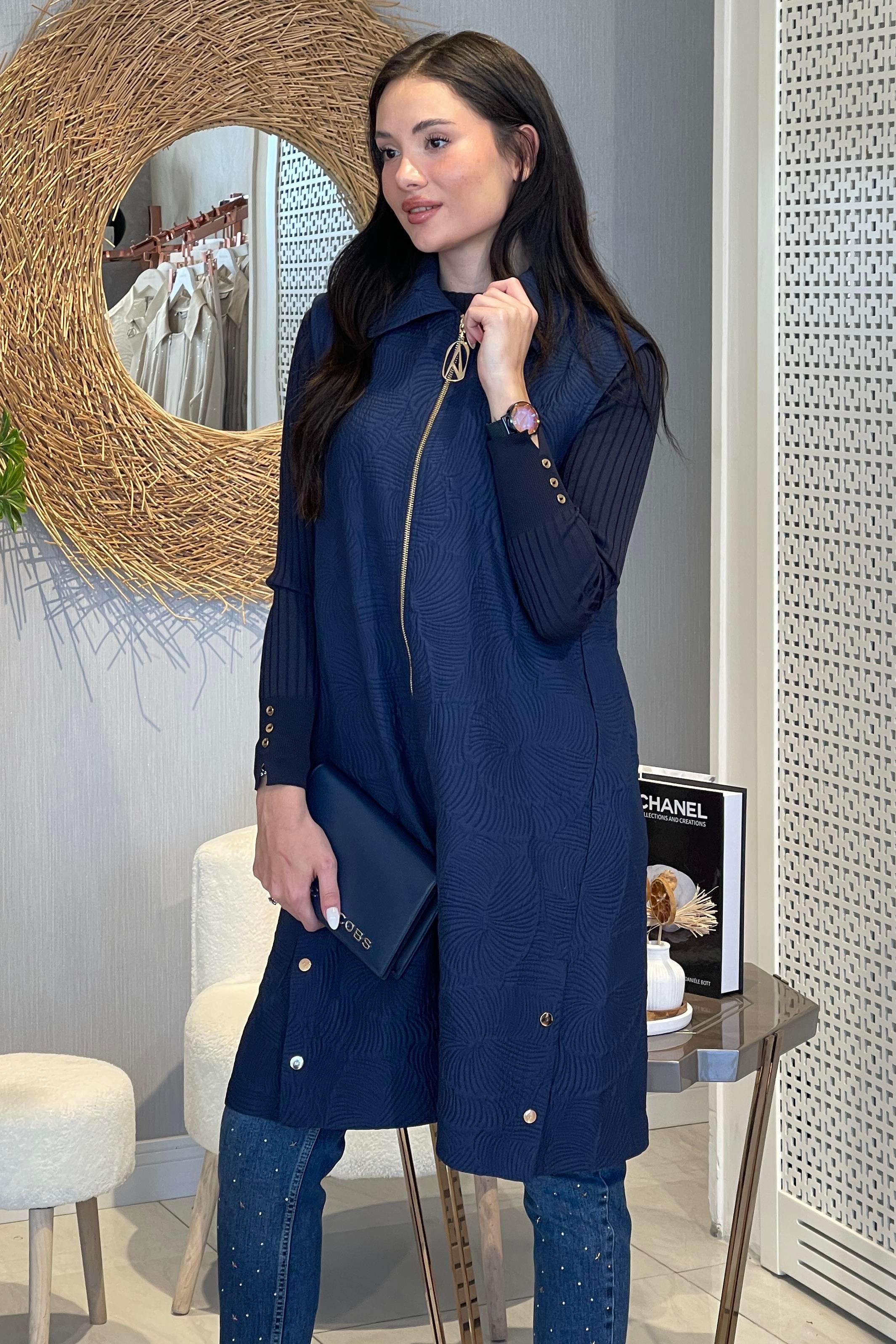Armine Trend Tafta Kabartmalı Yelek 25KT526 - Lacivert
