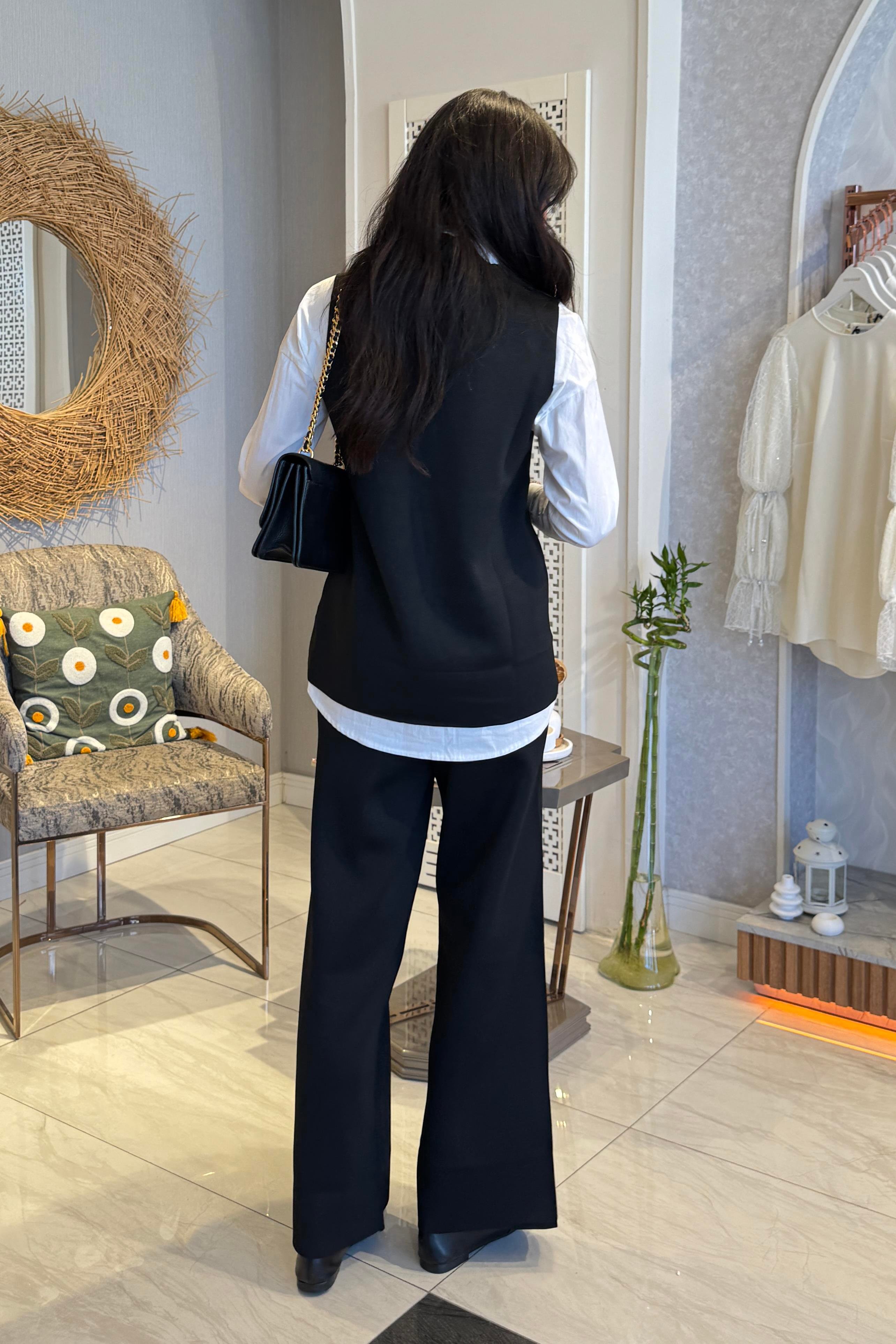 Armine Yelekli Pantolonlu Triko Takım 25KTD6117 - Siyah