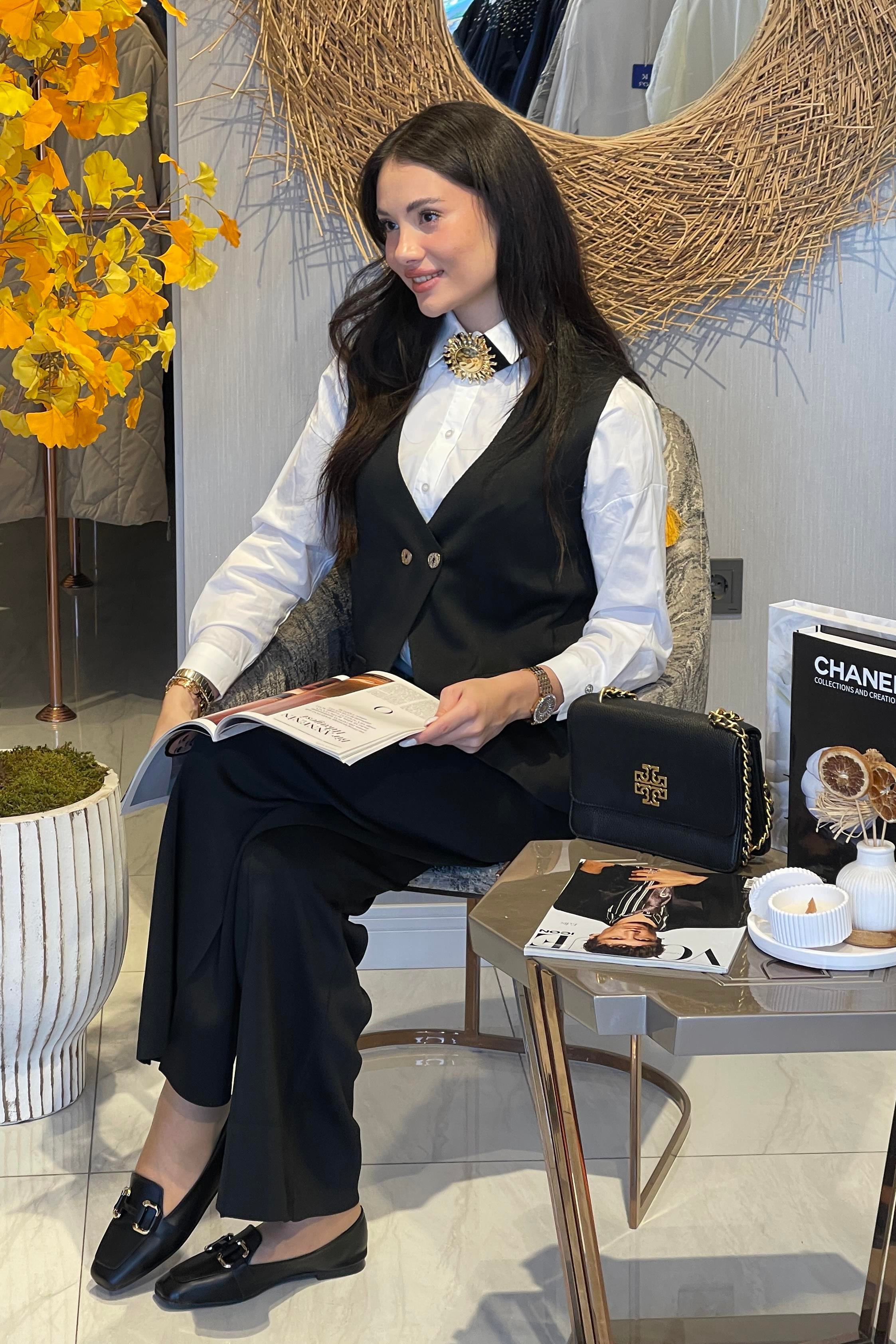 Armine Yelekli Pantolonlu Triko Takım 25KTD6117 - Siyah