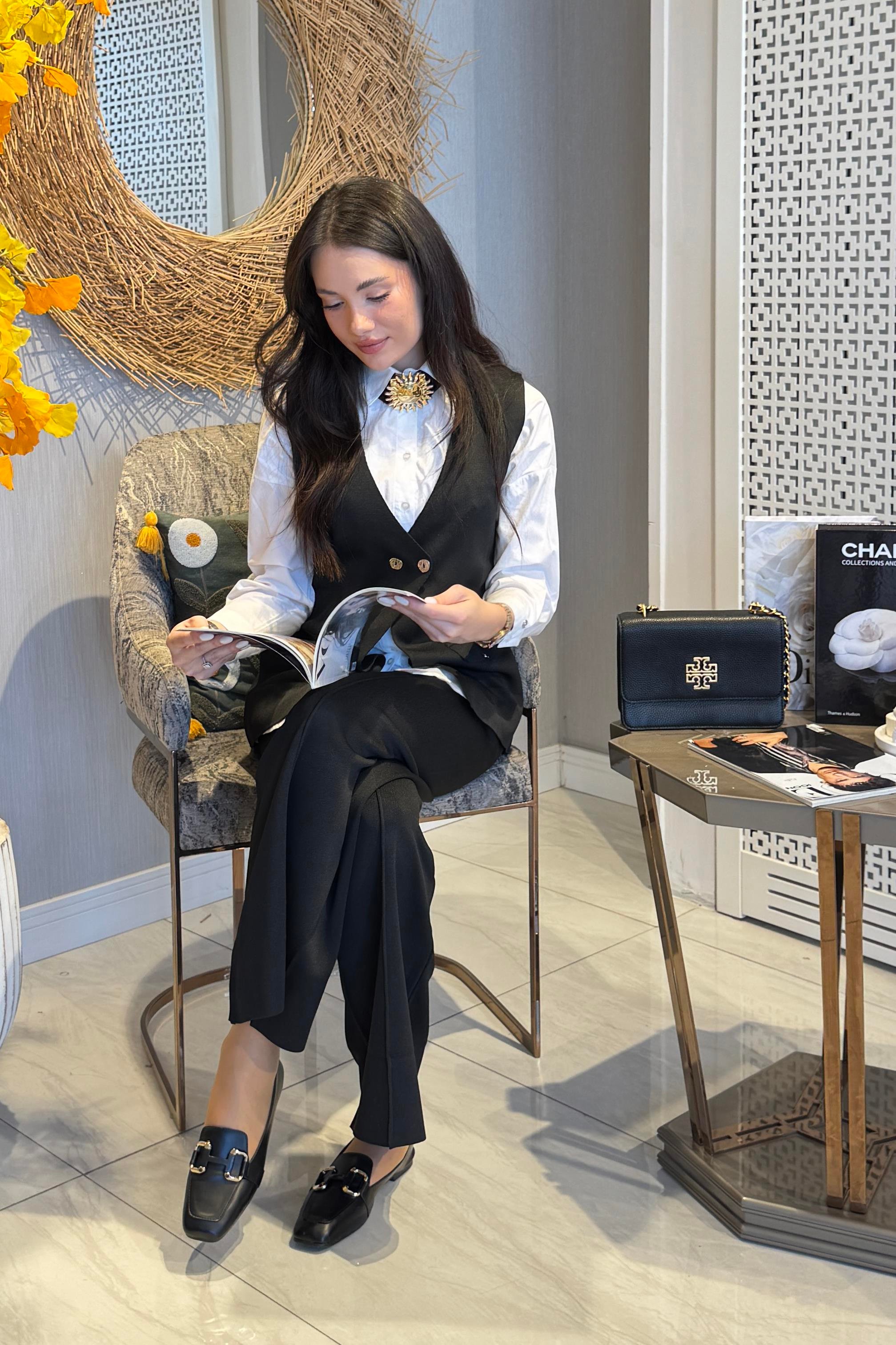 Armine Yelekli Pantolonlu Triko Takım 25KTD6117 - Siyah