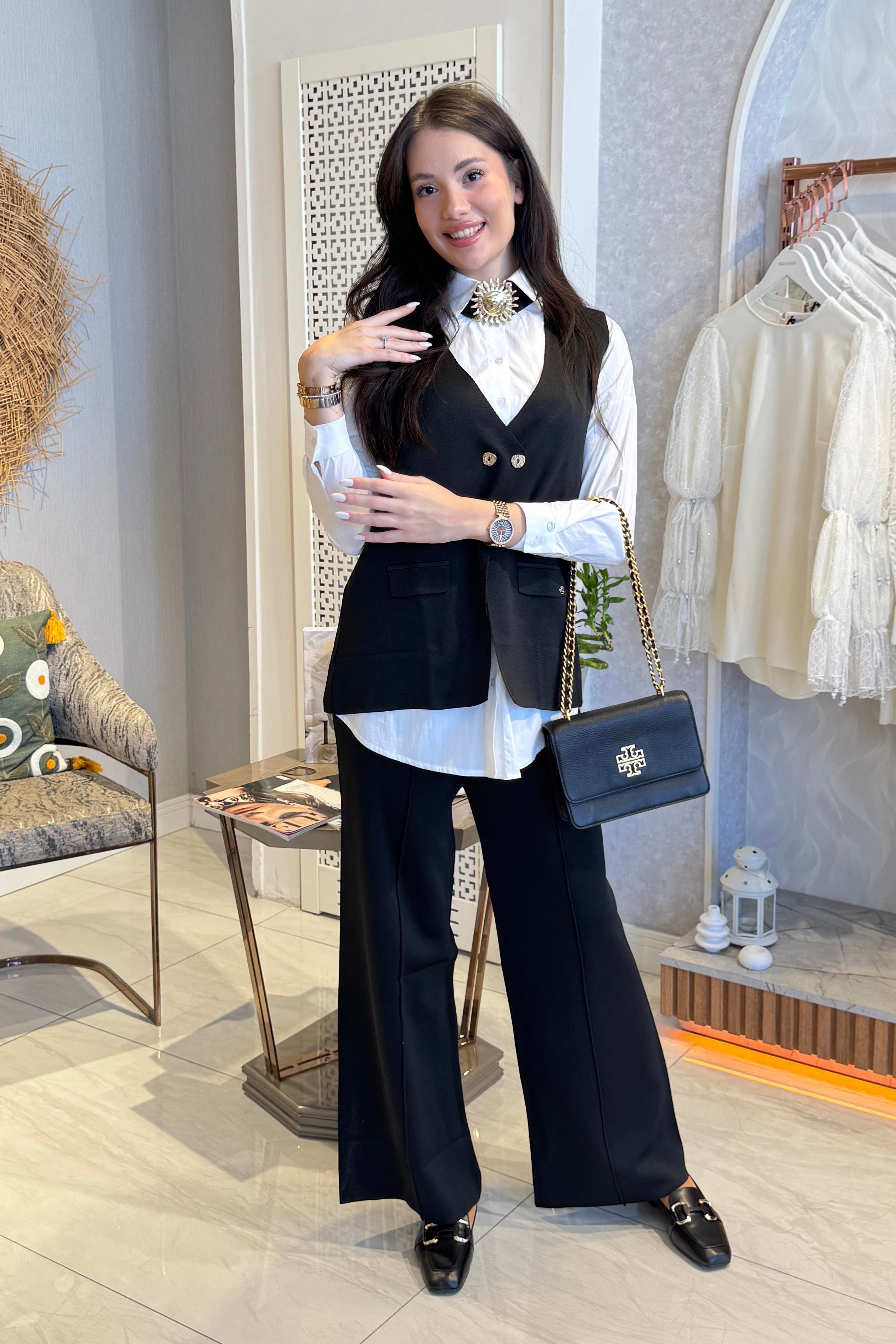 Armine Yelekli Pantolonlu Triko Takım 25KTD6117 - Siyah