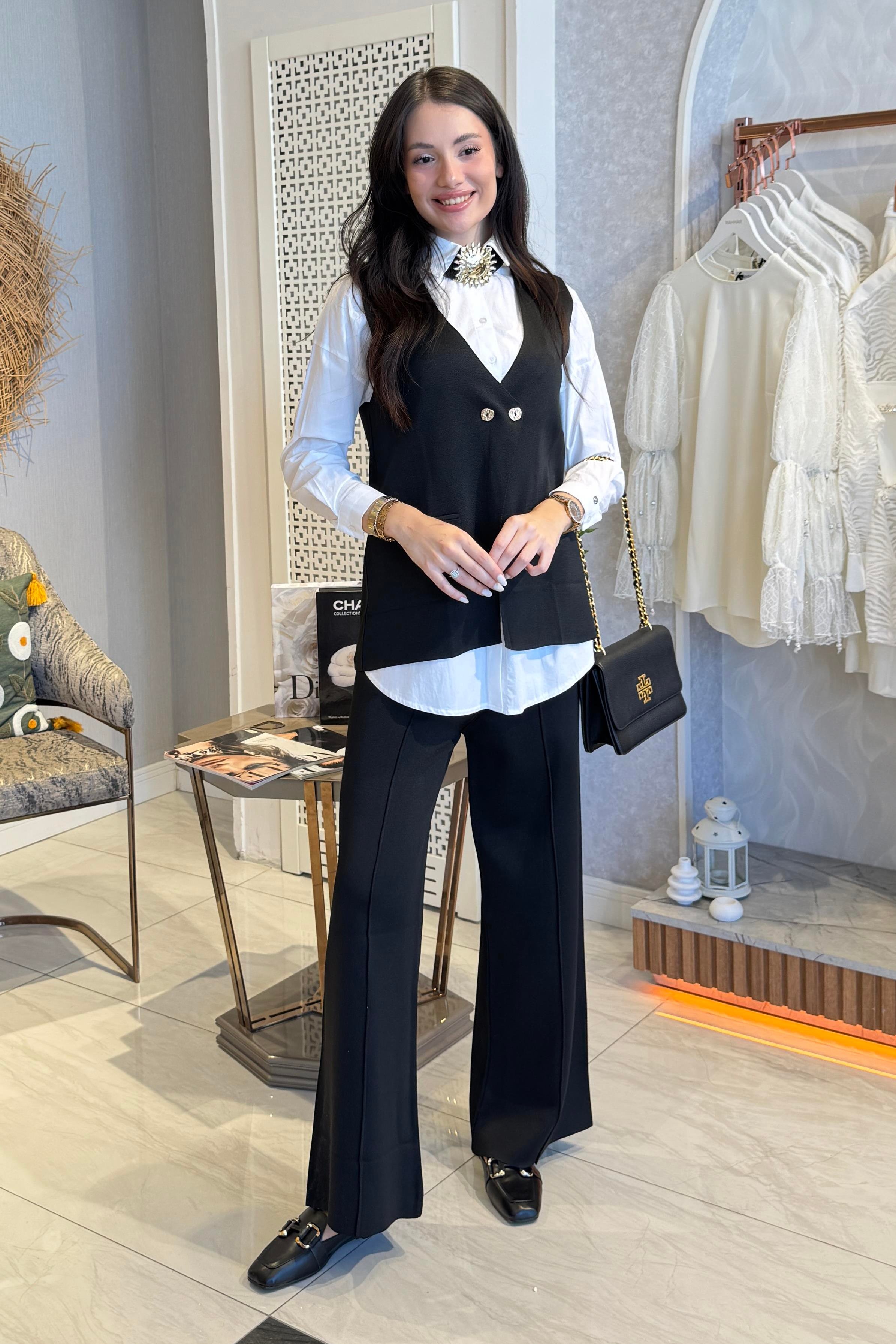 Armine Yelekli Pantolonlu Triko Takım 25KTD6117 - Siyah
