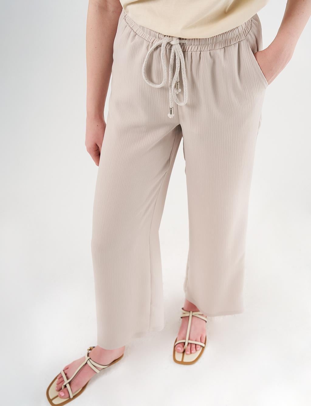 Bağcıklı Rahat Kesim Pantolon KA-B25-19044 - Taş