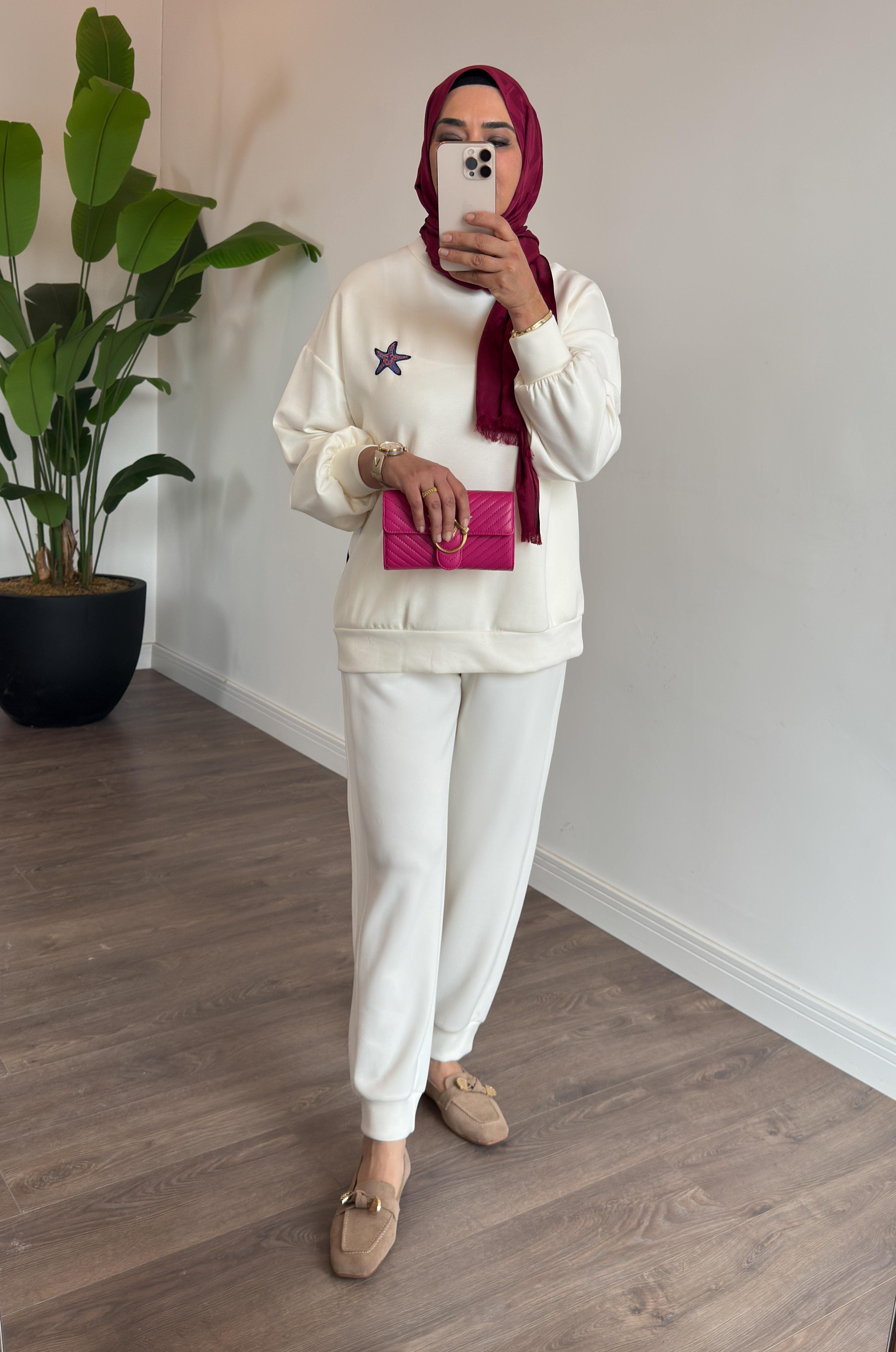 Balık Baskı Detay Oversize Sweat Tunik - Ekru