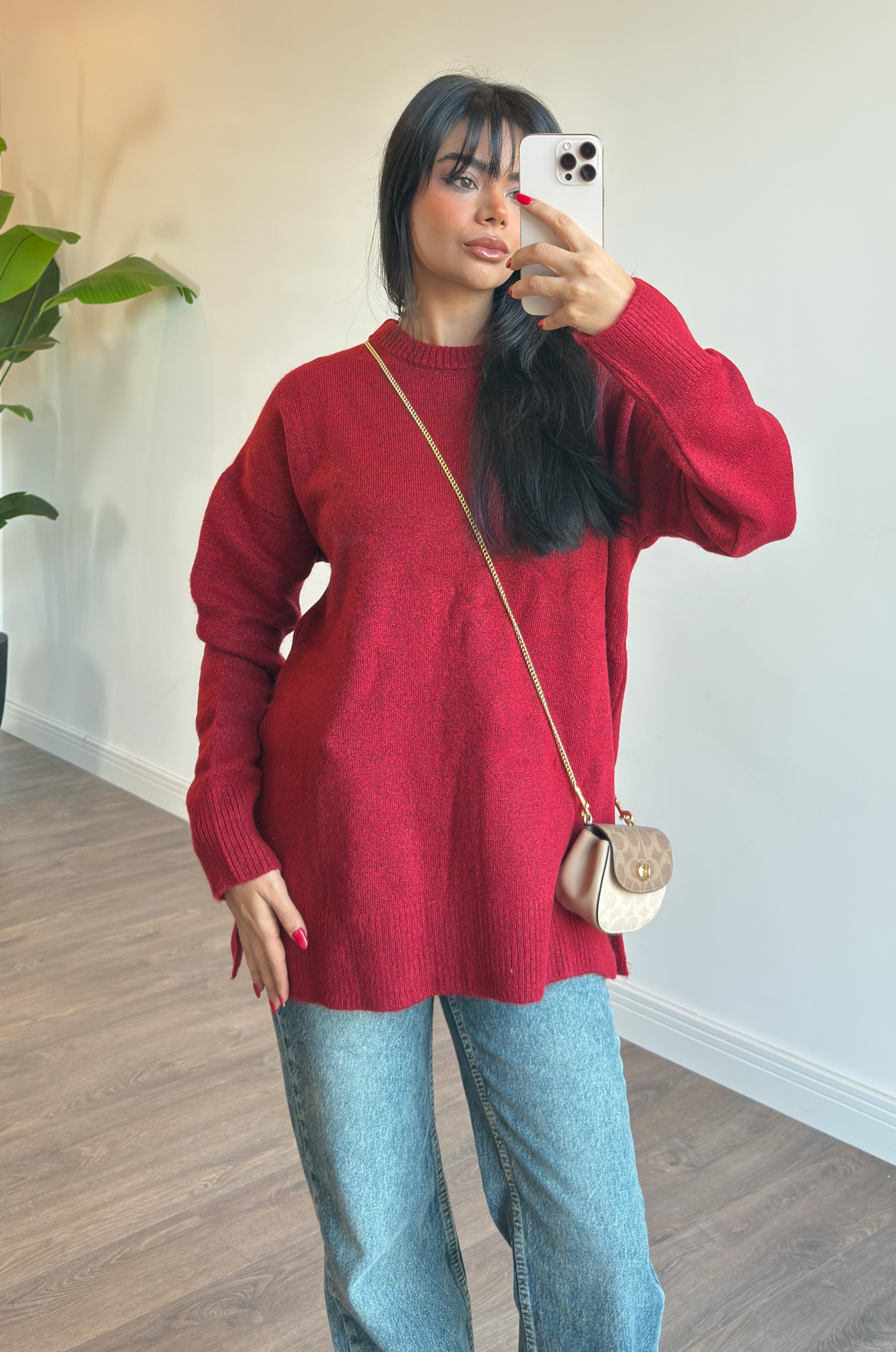 Basic Bisiklet Yaka Kazak - Bordo
