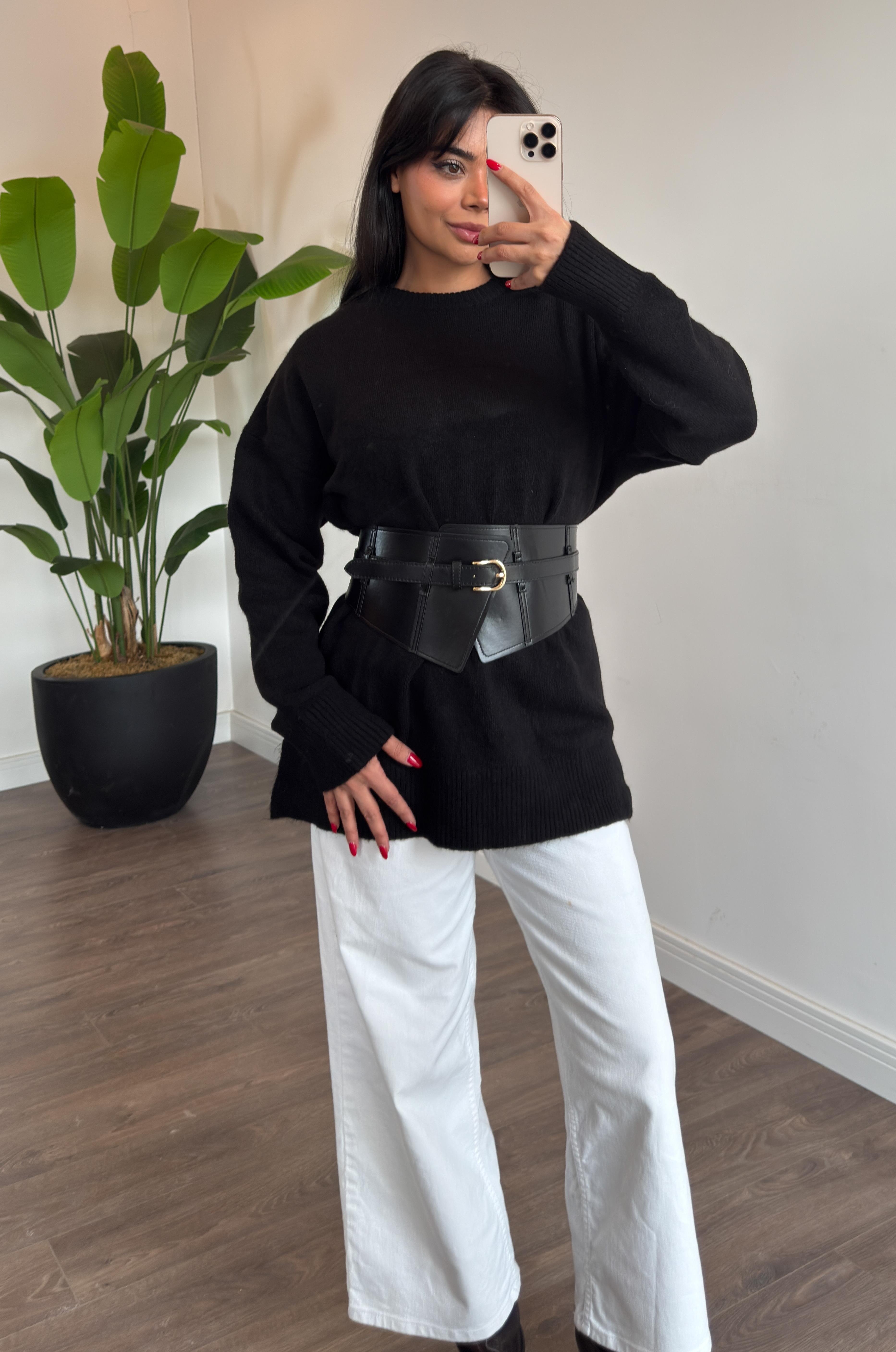 Basic Bisiklet Yaka Kazak - Siyah