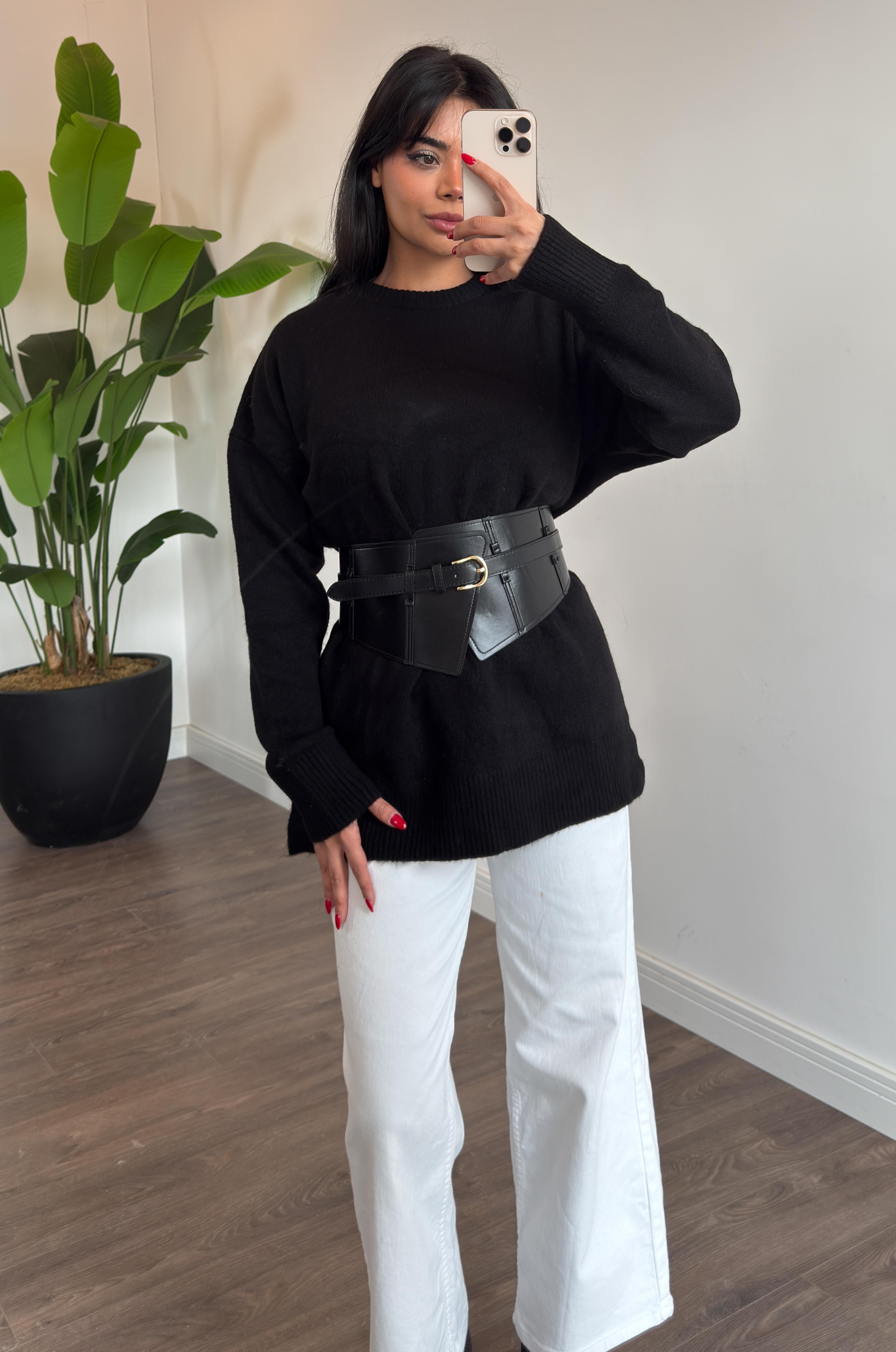 Basic Bisiklet Yaka Kazak - Siyah