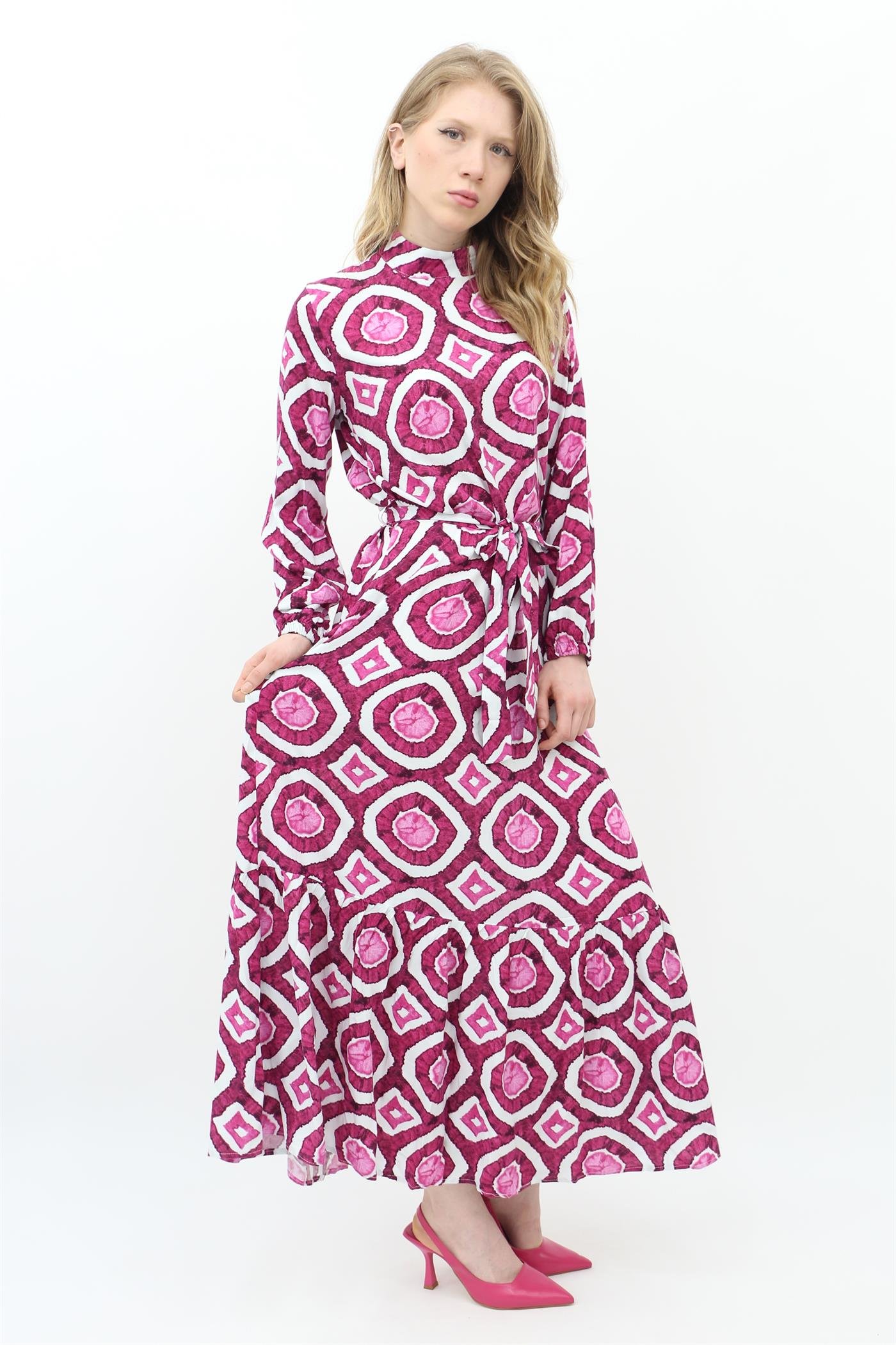Desenli Viskon Elbise - Pembe