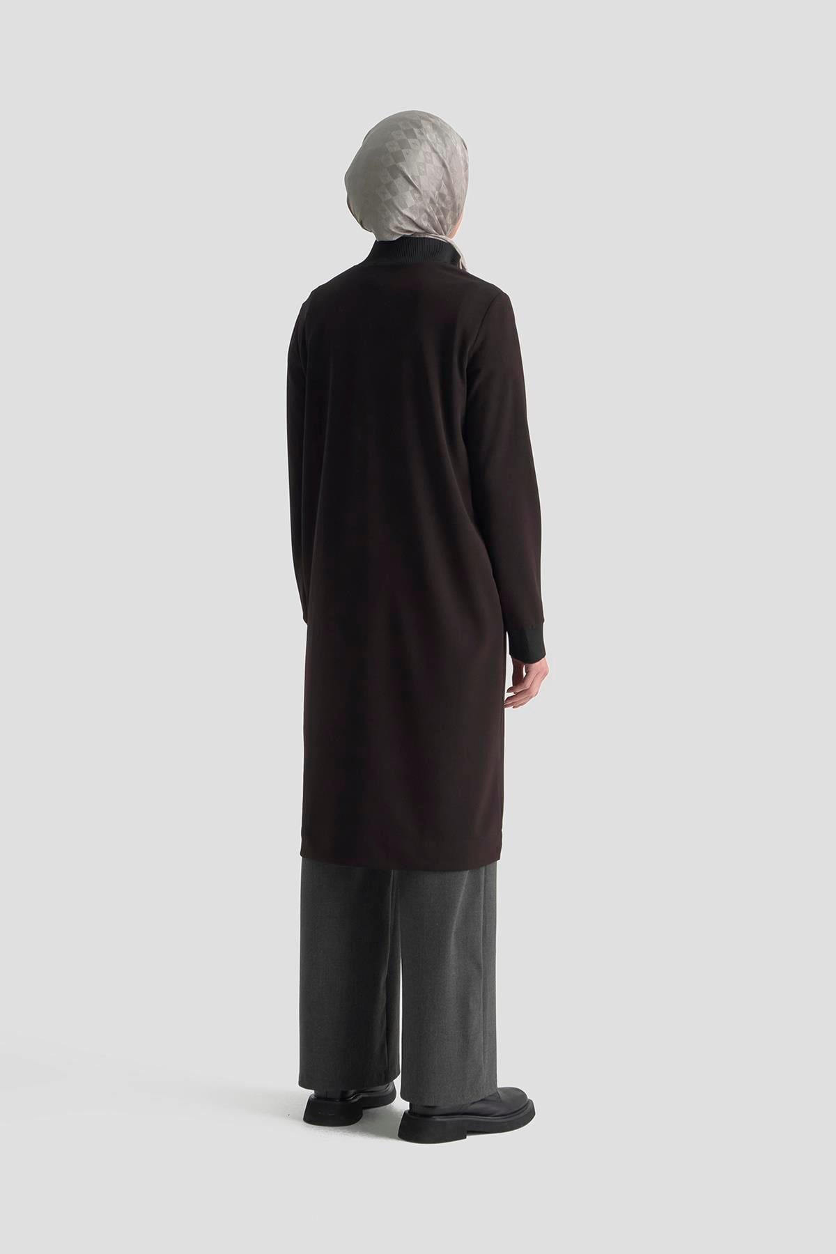 Dik Yaka Fermuarlı Basic Tunik - Siyah