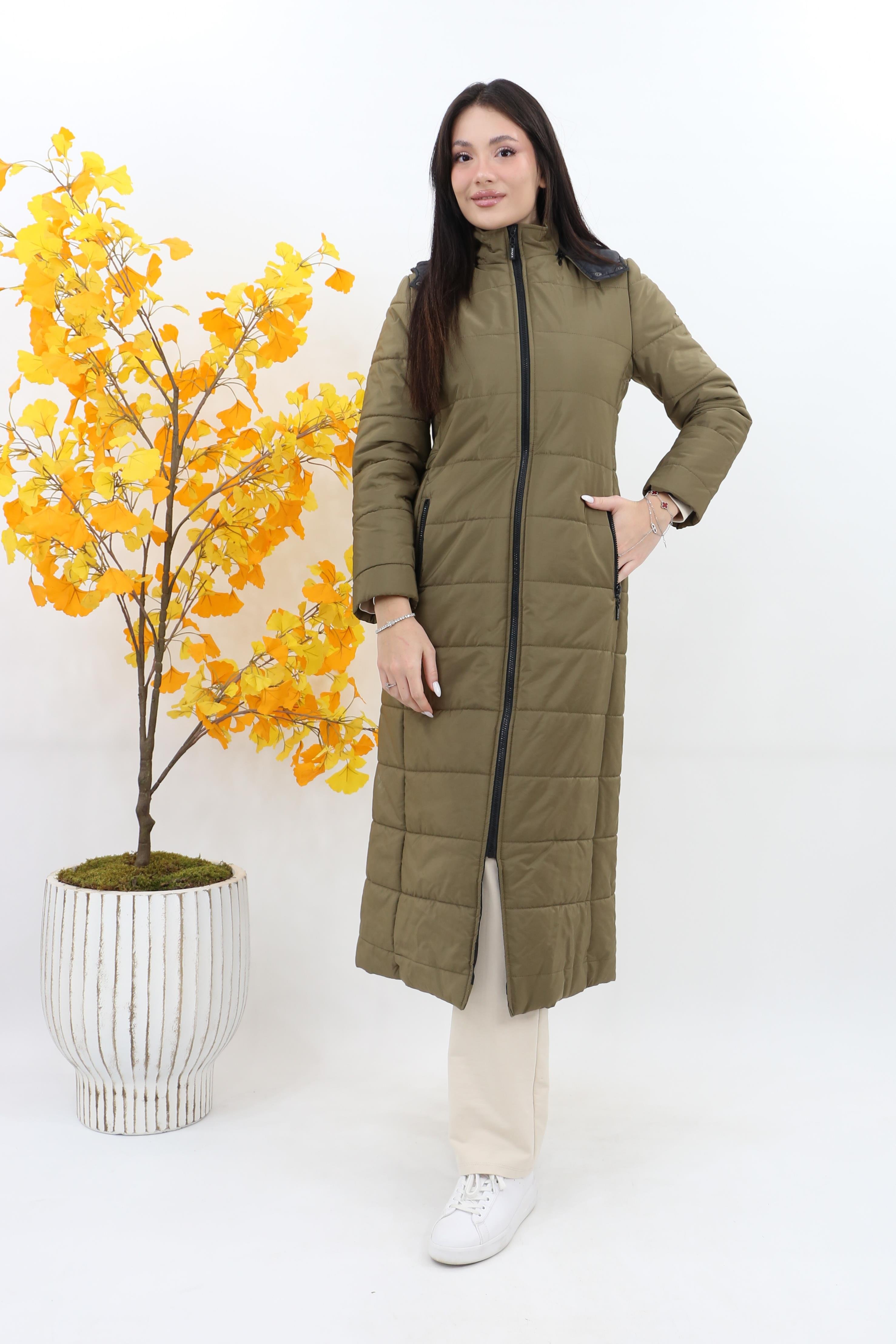 Doque Seyyar Kapüşonlu Tam Boy Kaban DO-A24-67050 - Yeşil
