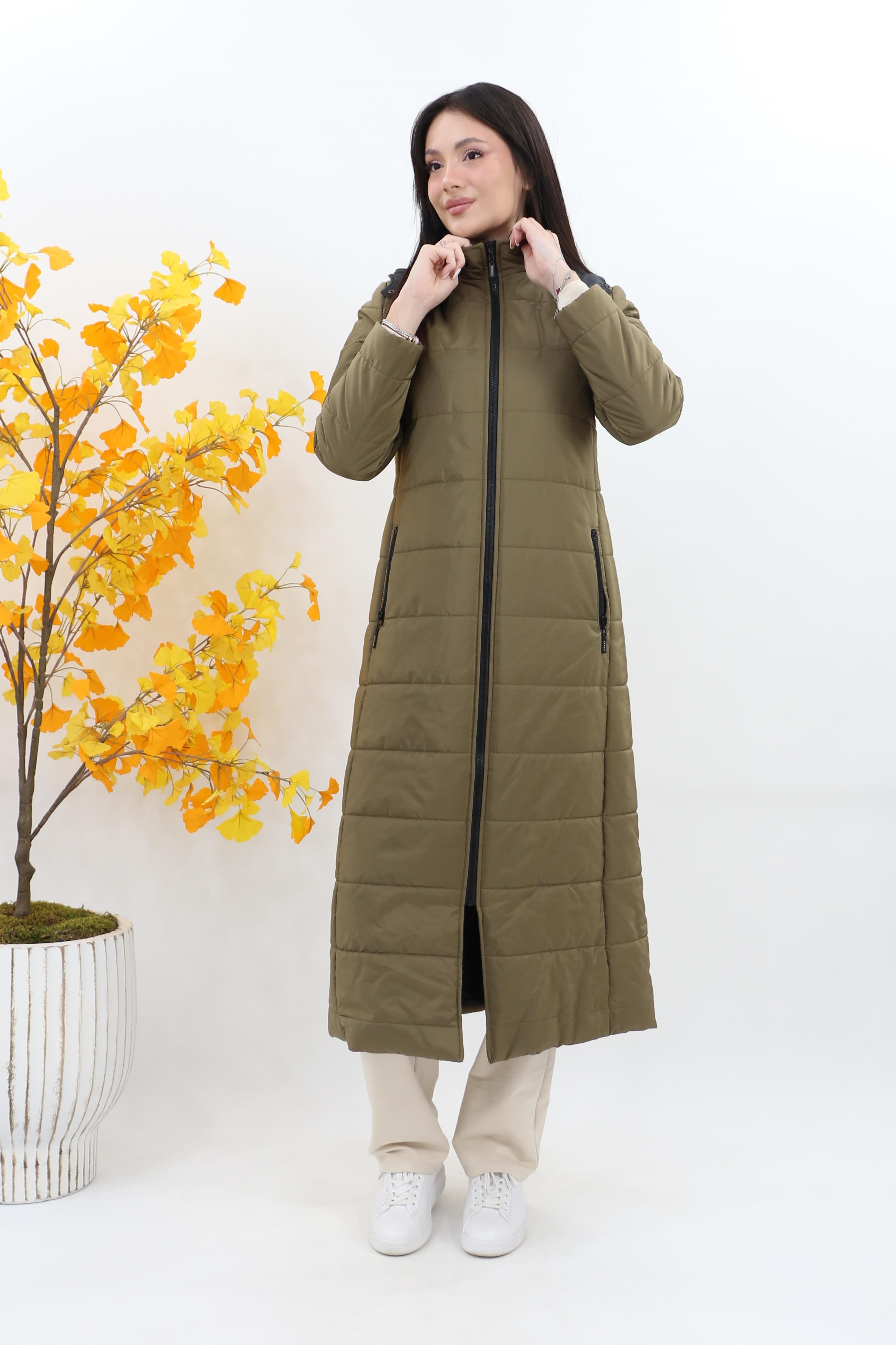Doque Seyyar Kapüşonlu Tam Boy Kaban DO-A24-67050 - Yeşil