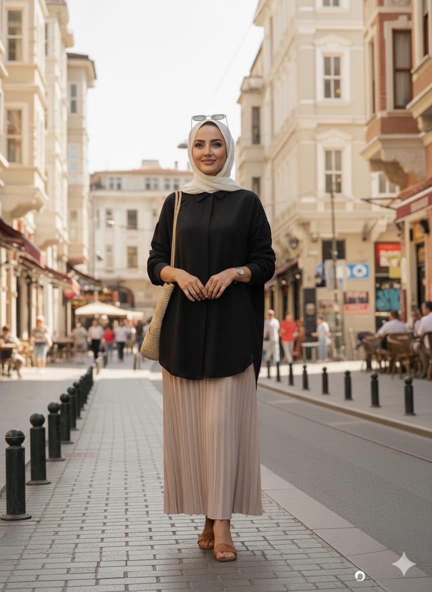 Düşük Omuz Pamuklu Gömlek - Siyah