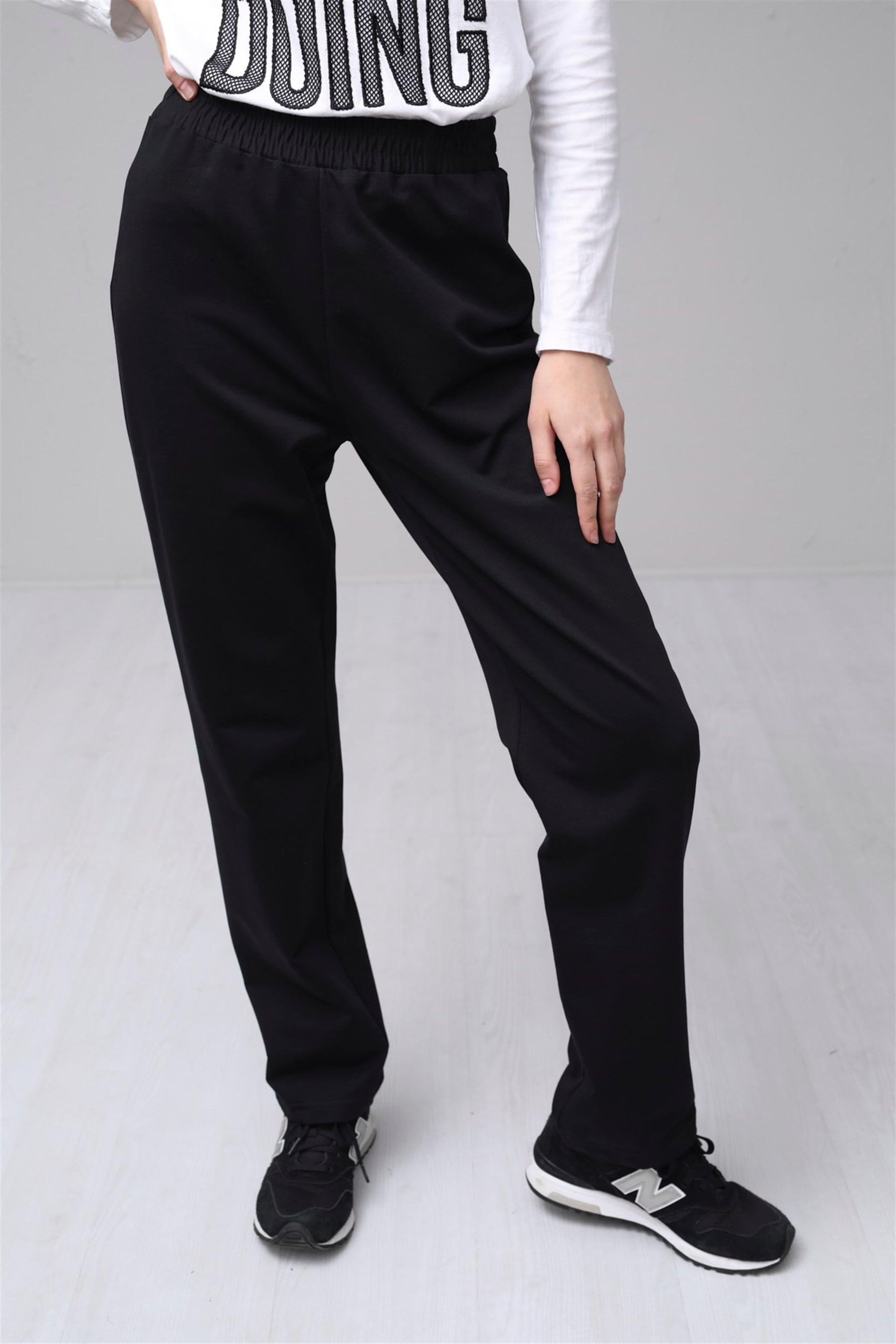 Düz Paça Eşofman Pantolon - Siyah