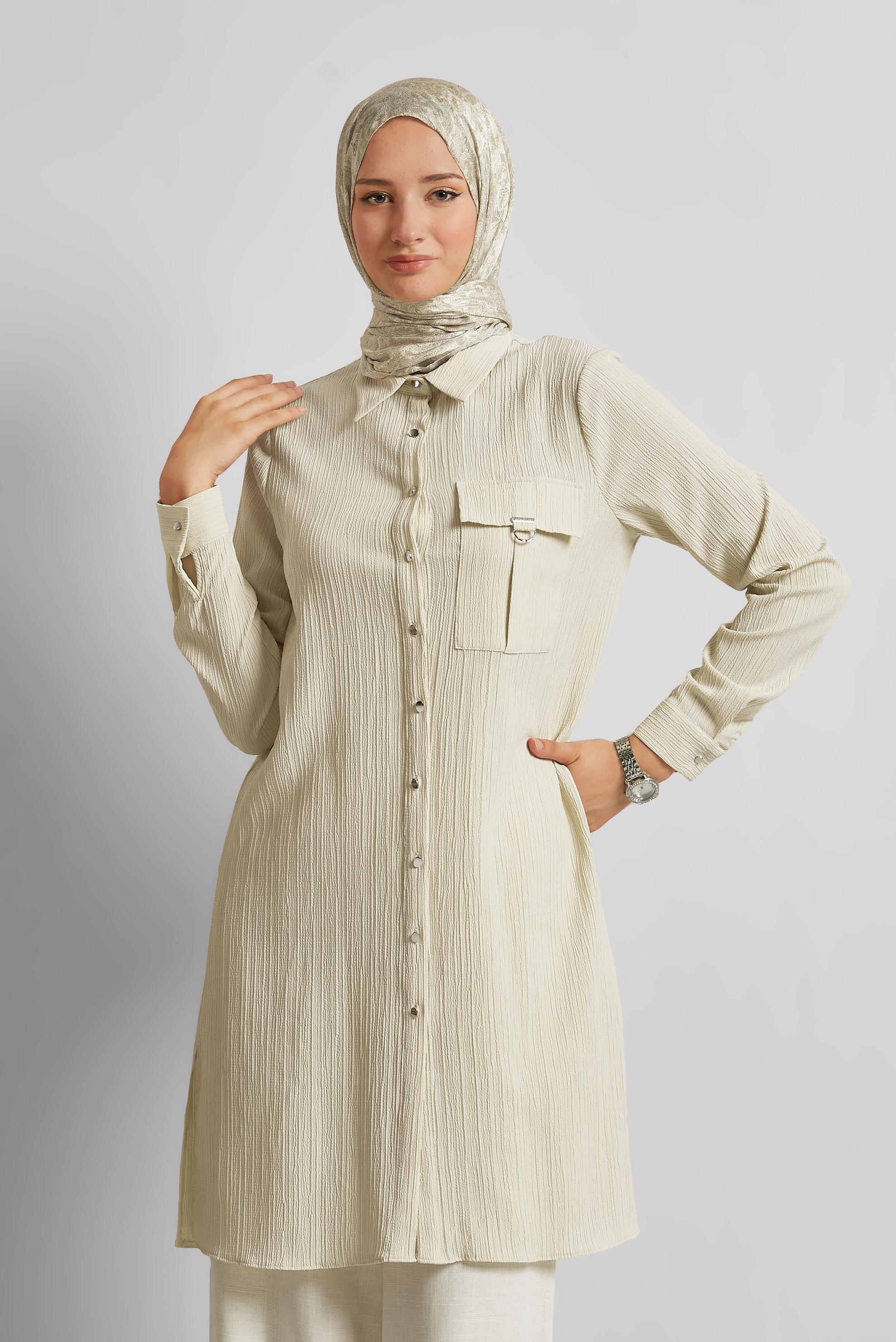 Gömlek Yaka Tunik 70879 - Taş