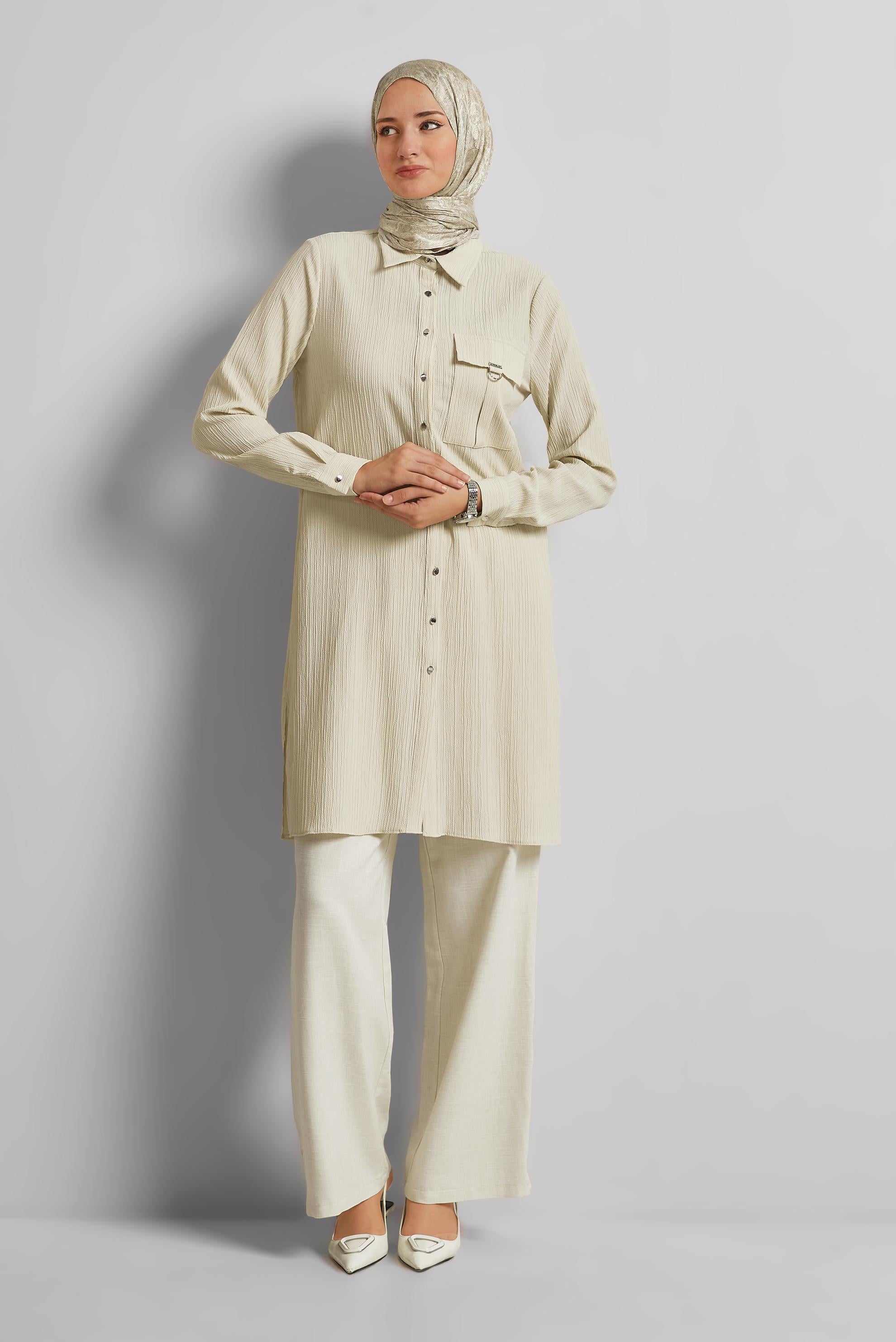 Gömlek Yaka Tunik 70879 - Taş