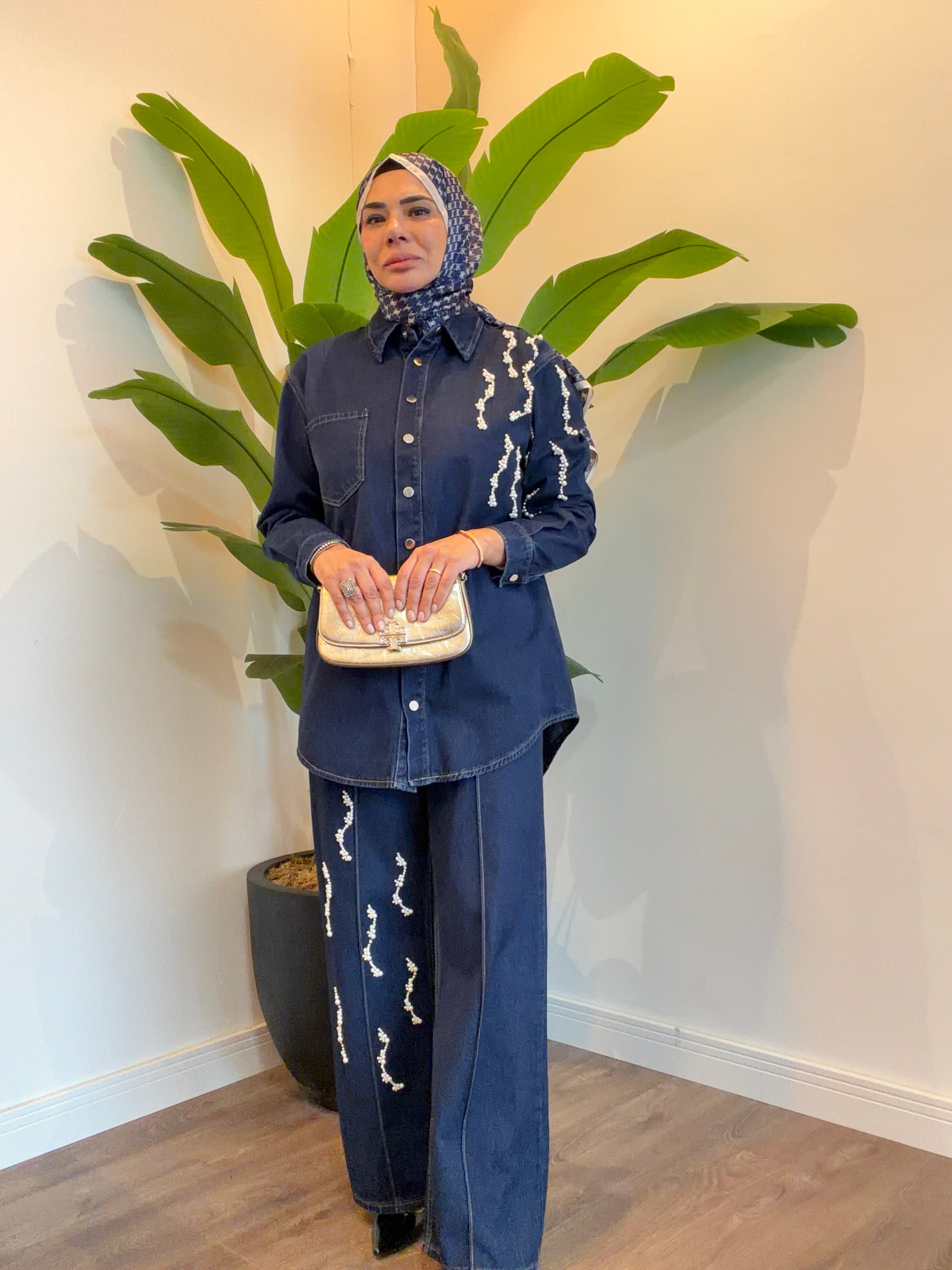 İncili Denim Takım - Lacivert