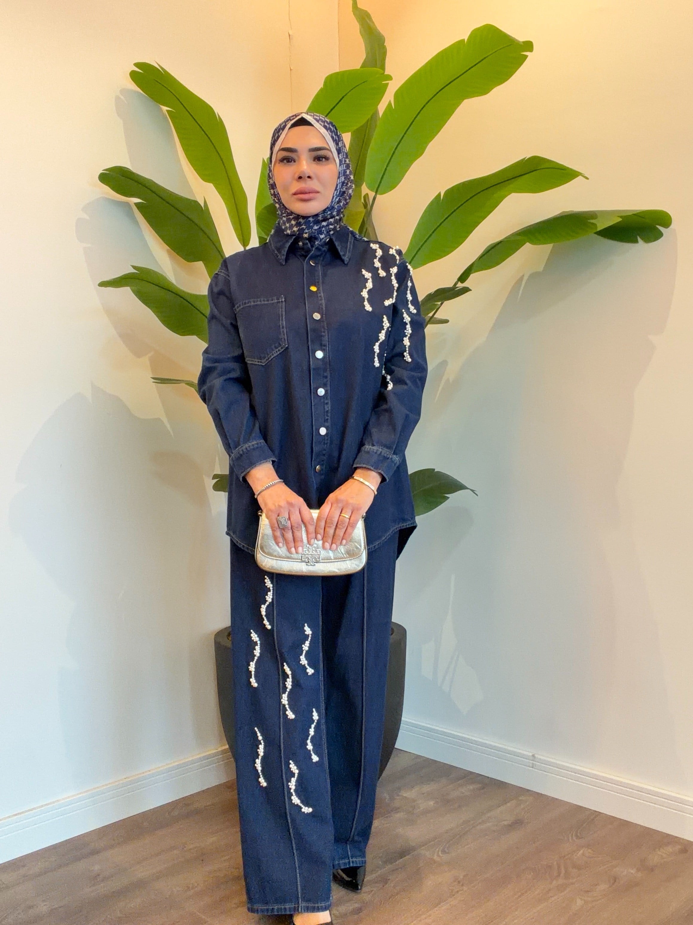 İncili Denim Takım - Lacivert