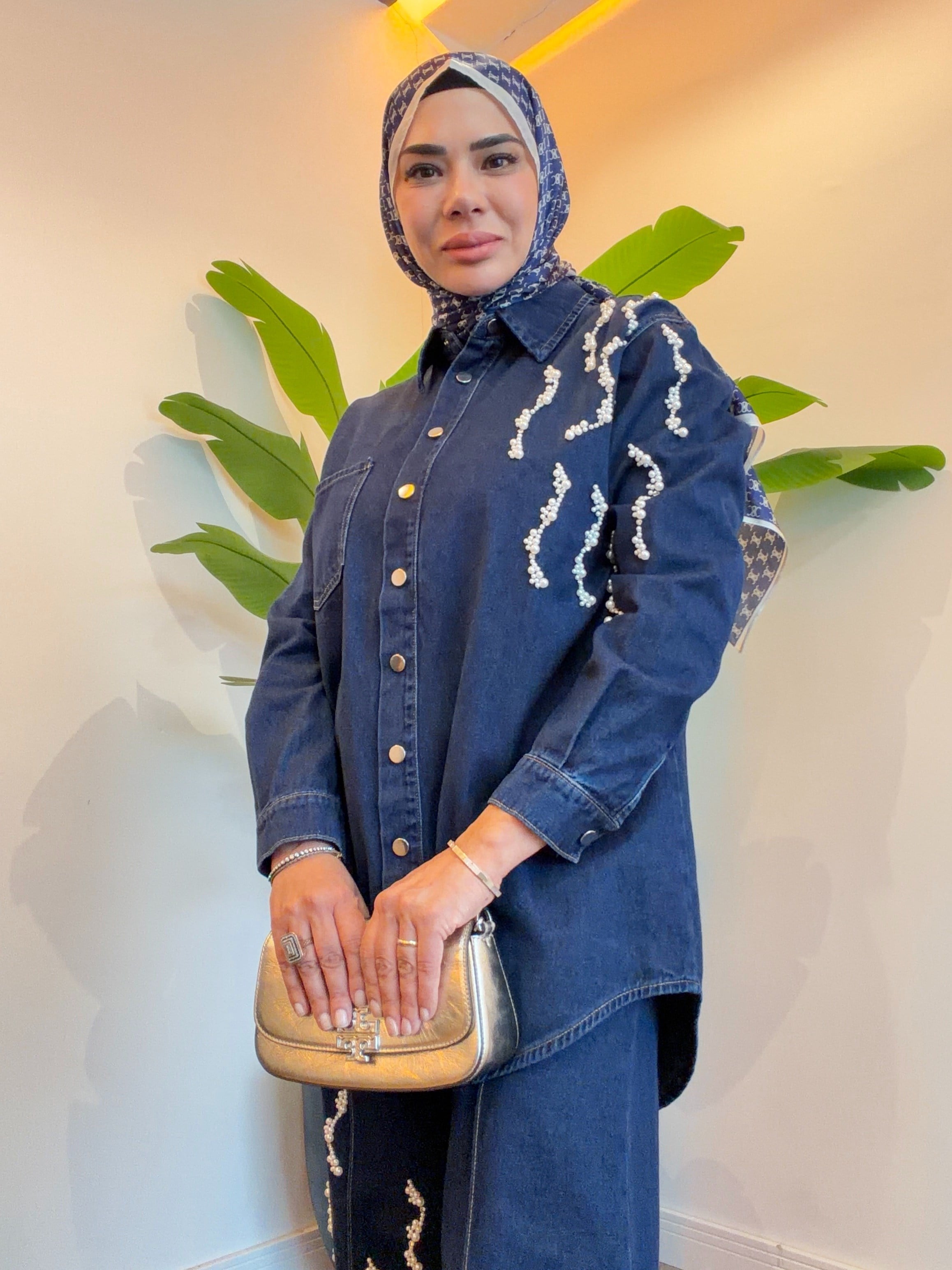İncili Denim Takım - Lacivert