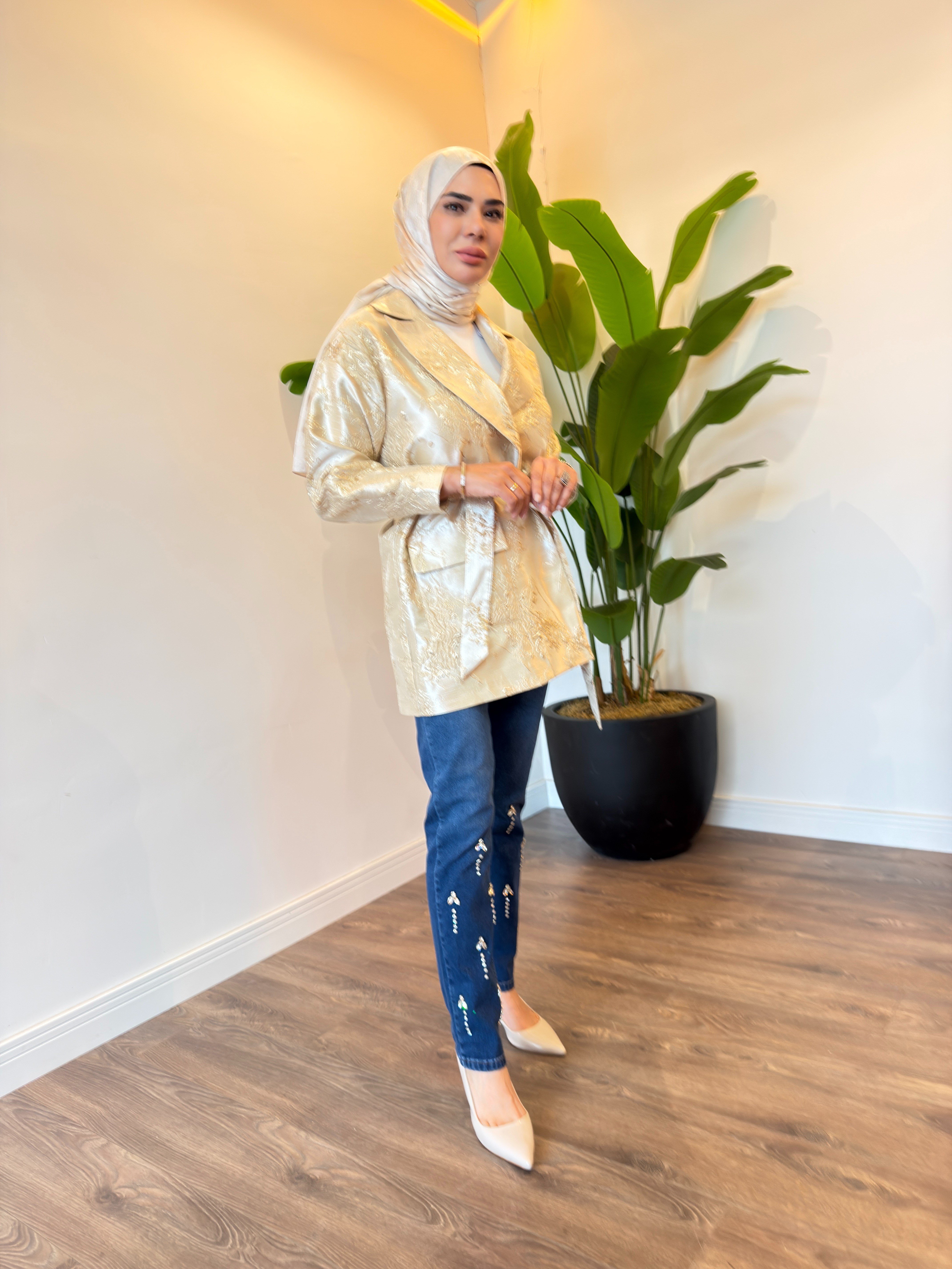 Jakarlı Broker Ceket - Bej
