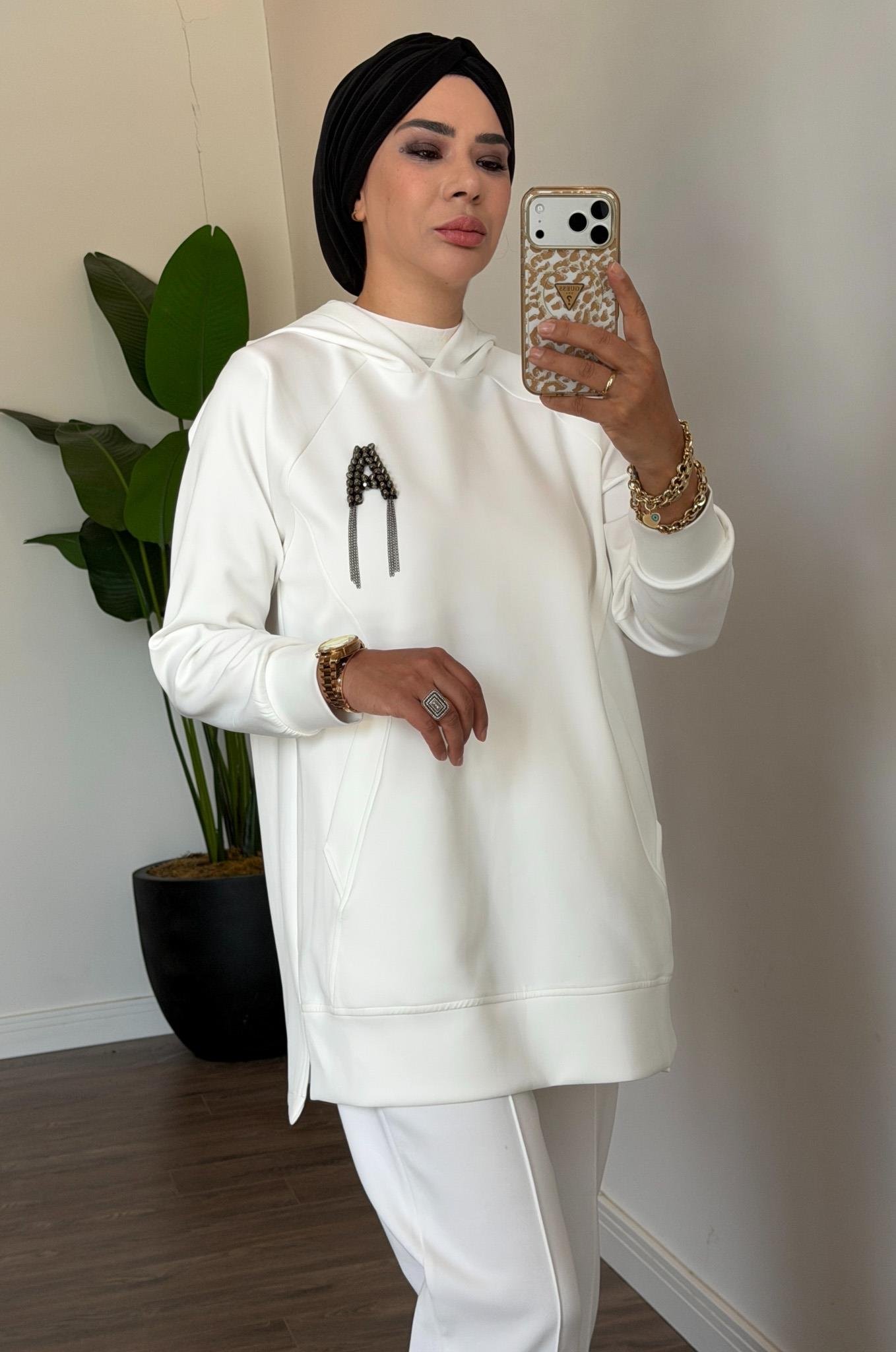 Kapüşonlu Detaylı Sweatshirt - Ekru