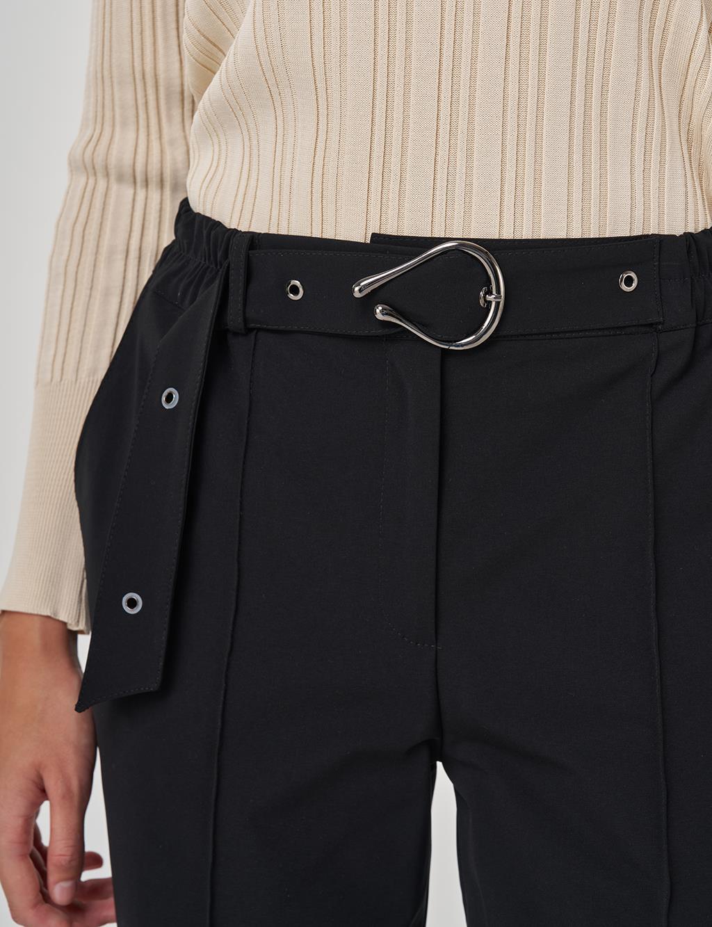 Kayra Beli Lastikli Kemer Detaylı Çimalı Havuç Pantolon KY-A25-79022 - Siyah
