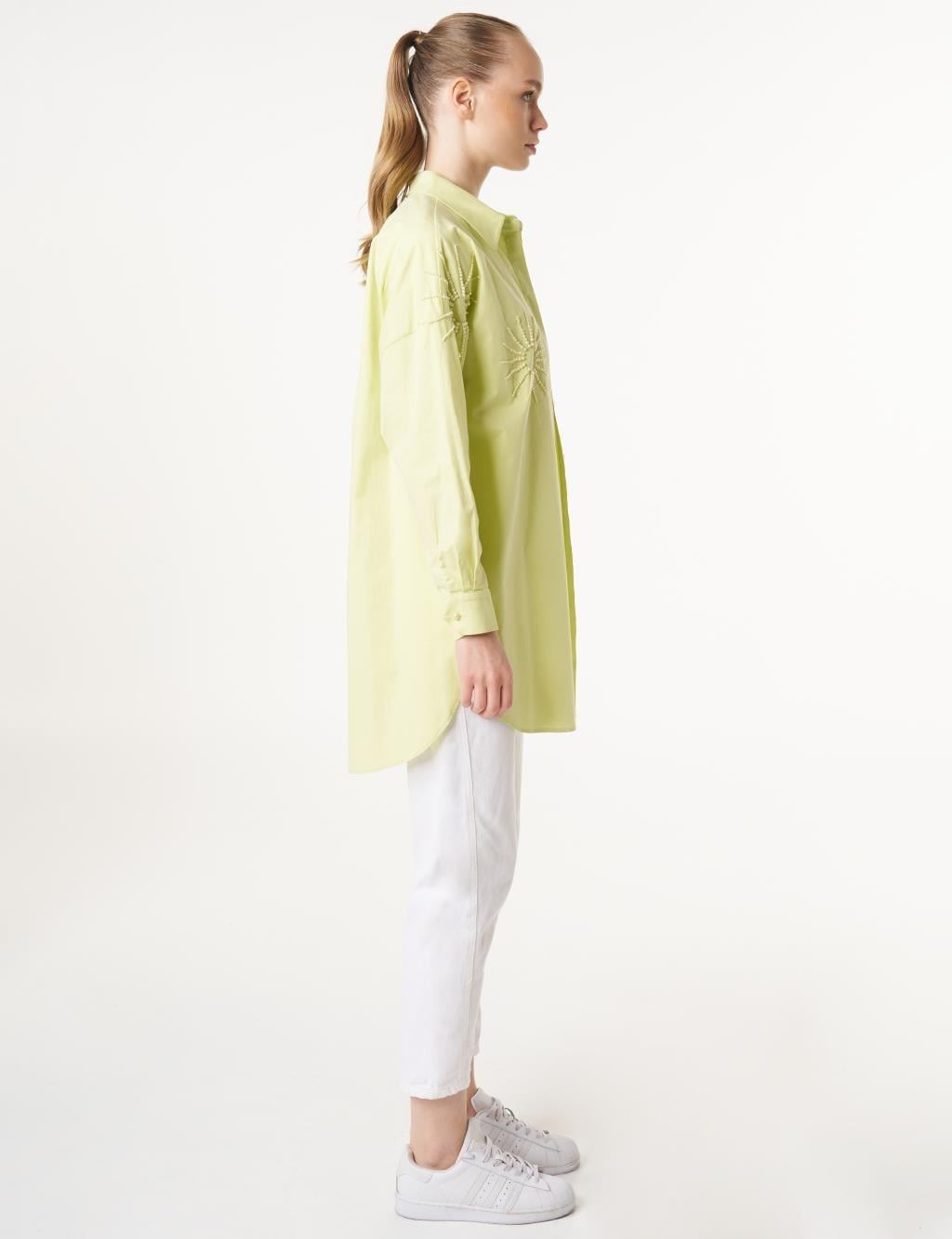 Kayra Boncuk İşlemeli Pamuklu Tunik KY-B25-70022 - Lıme