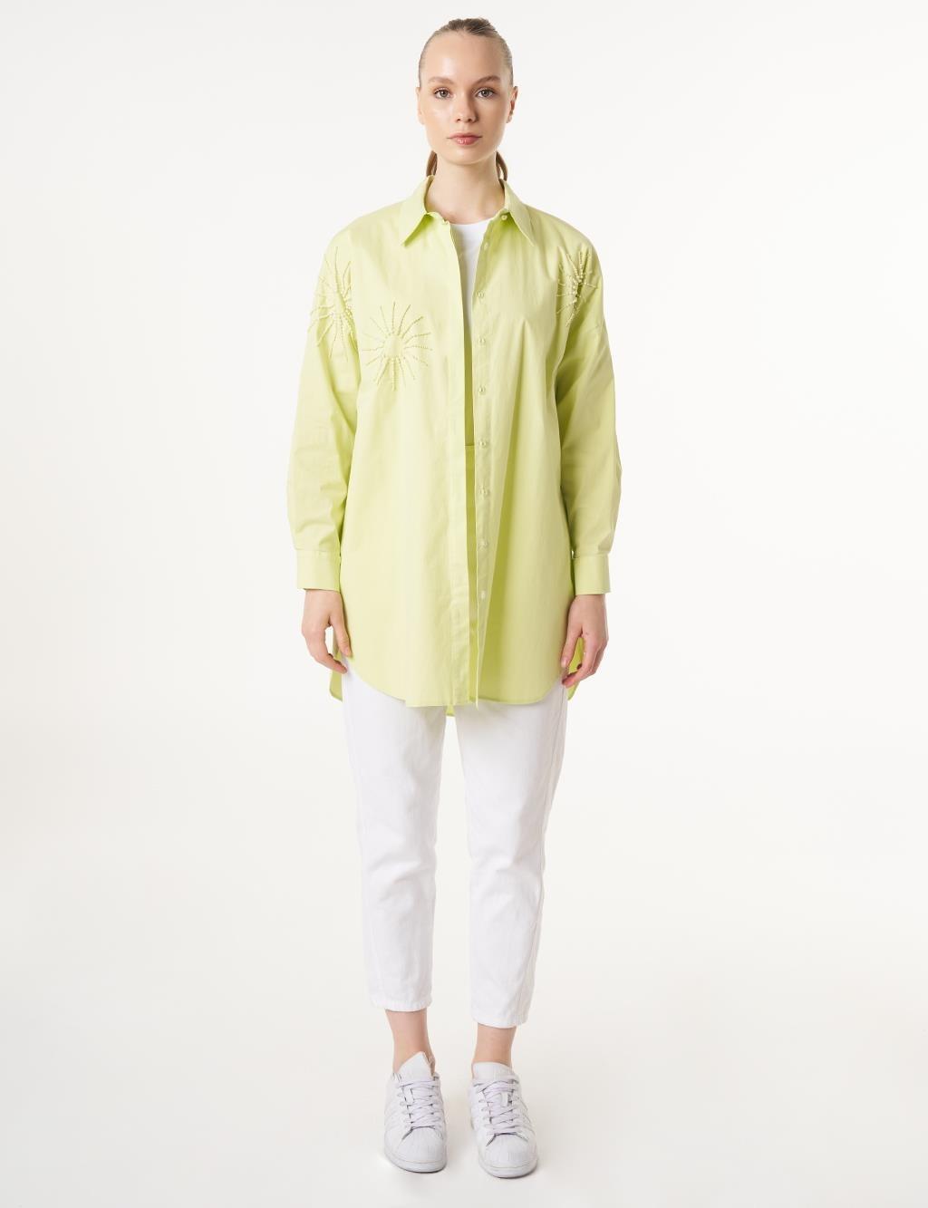 Kayra Boncuk İşlemeli Pamuklu Tunik KY-B25-70022 - Lıme