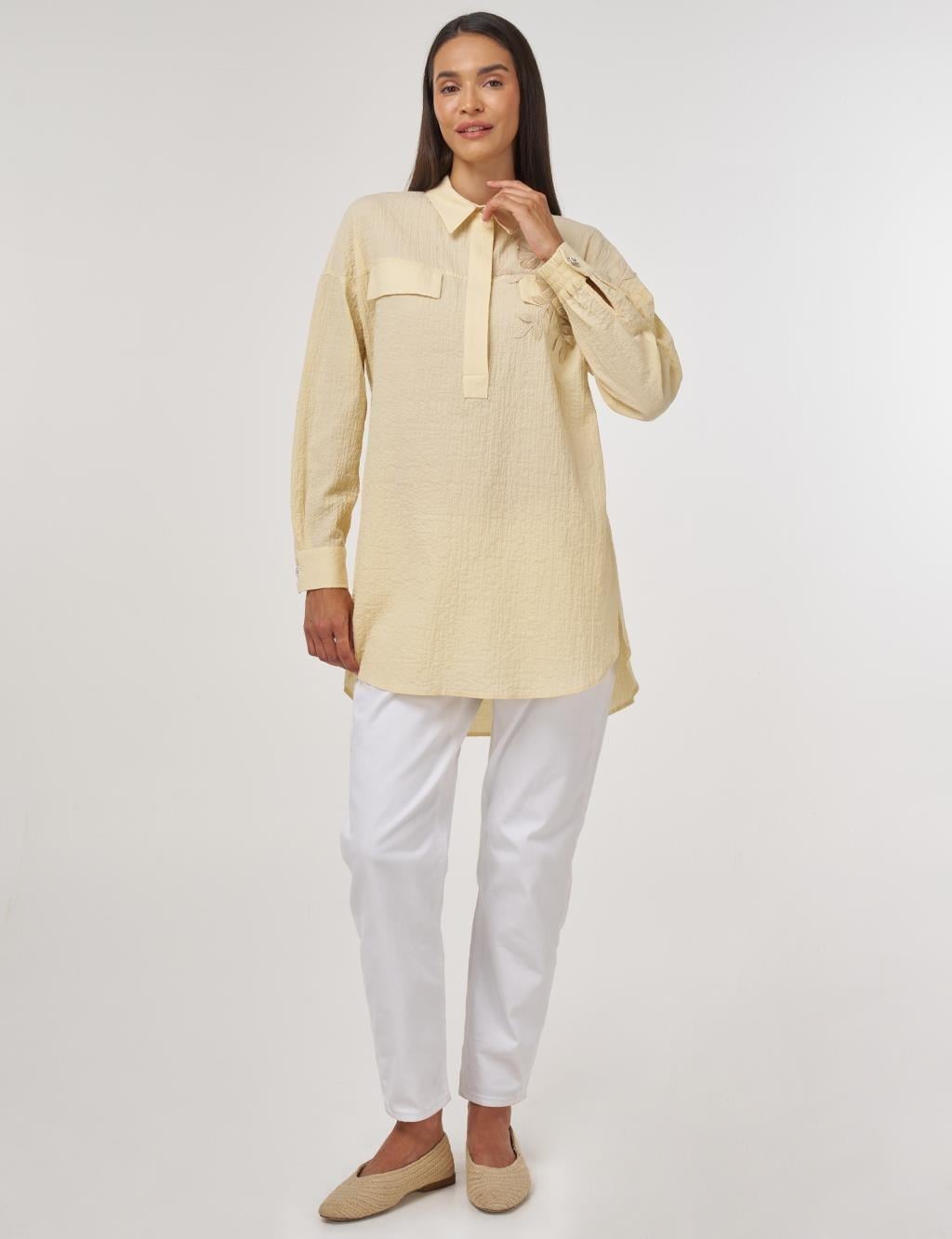 Kayra Çiçek Garnili Tunik KY-B25-71023 - A.Sarı