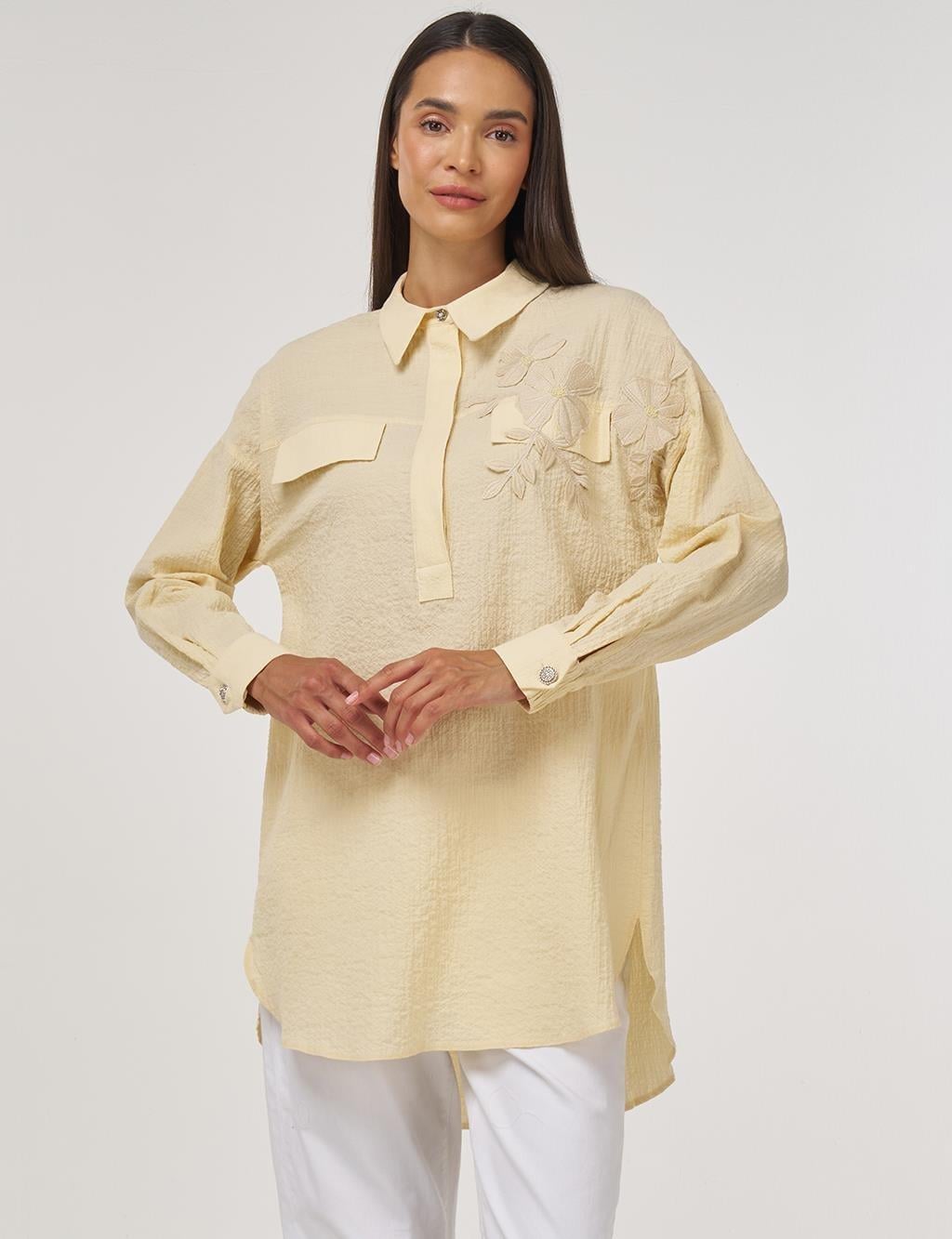 Kayra Çiçek Garnili Tunik KY-B25-71023 - A.Sarı