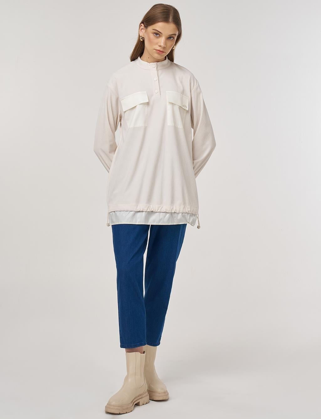Kayra Çift Cepli Kadife Tunik KY-A25-70004 - Krem