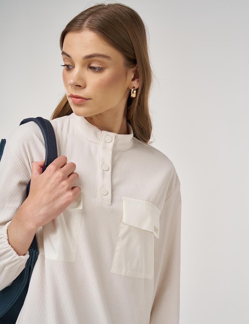 Kayra Çift Cepli Kadife Tunik KY-A25-70004 - Krem