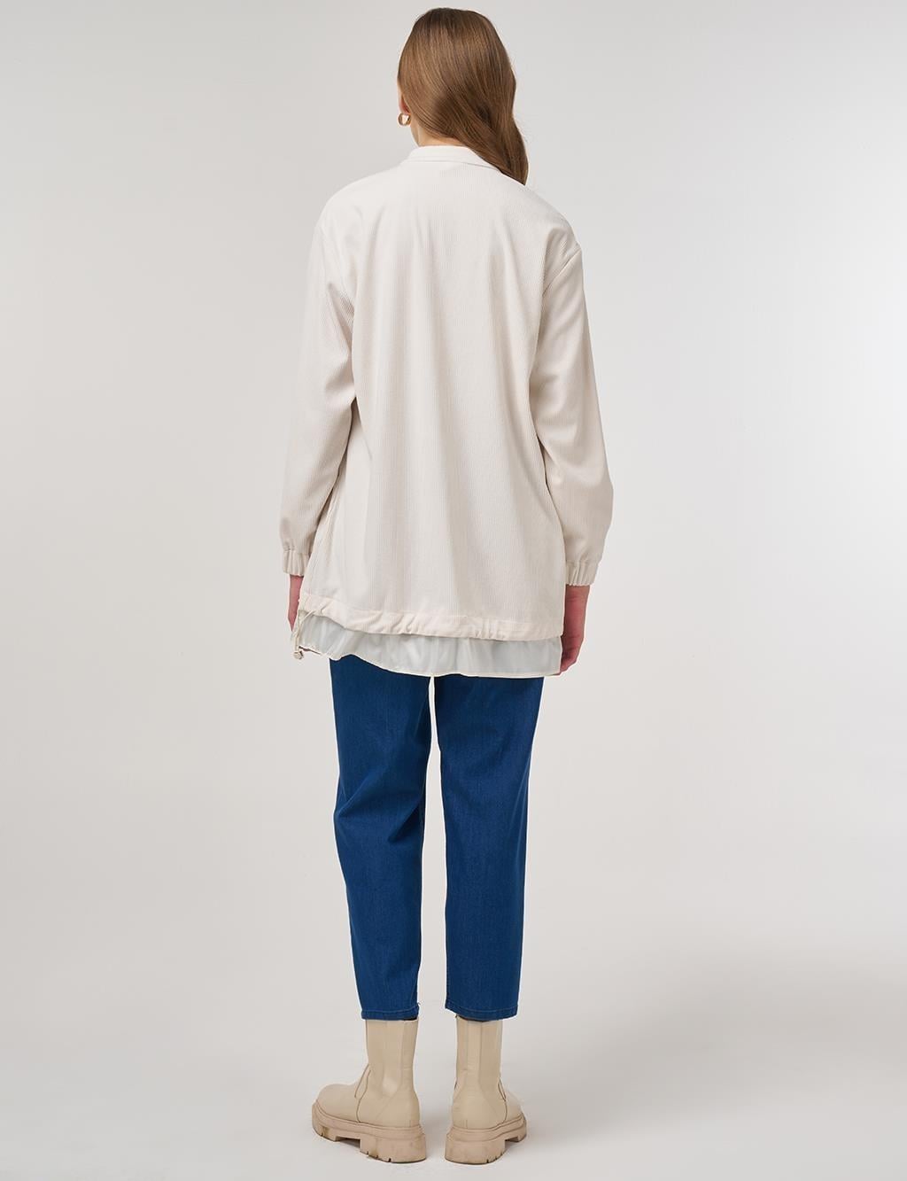 Kayra Çift Cepli Kadife Tunik KY-A25-70004 - Krem
