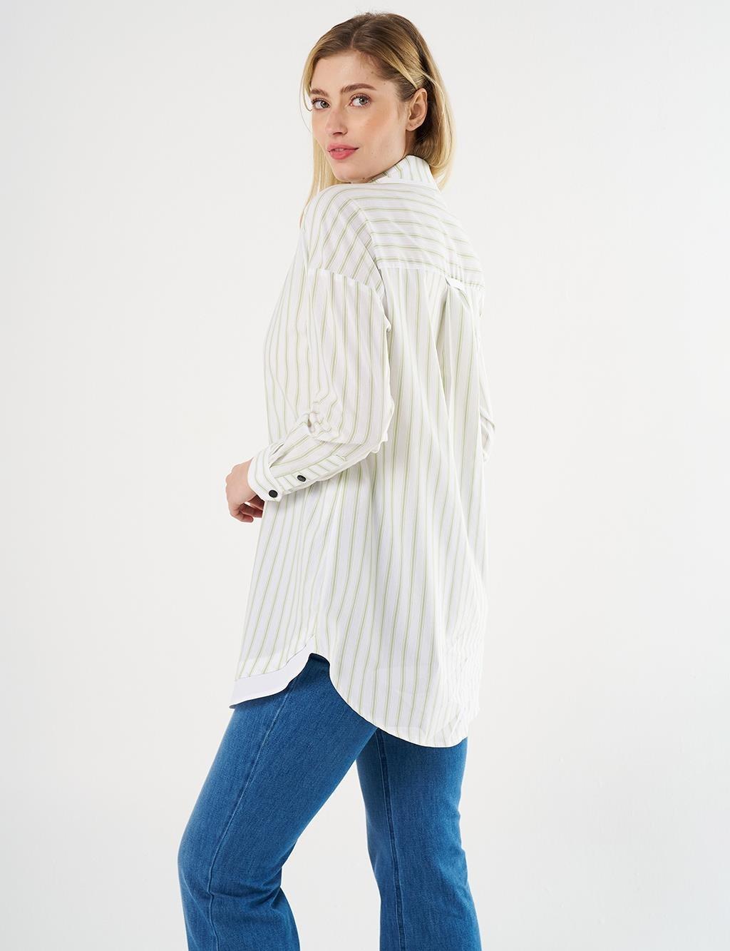 Kayra Denim Garnili Çizgi Desen Tunik - Fıstık Yeşil
