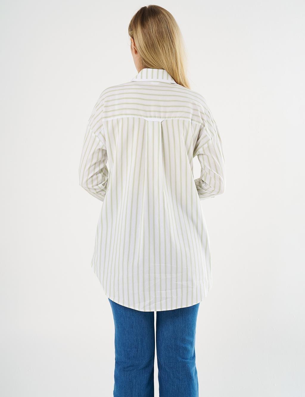 Kayra Denim Garnili Çizgi Desen Tunik - Fıstık Yeşil