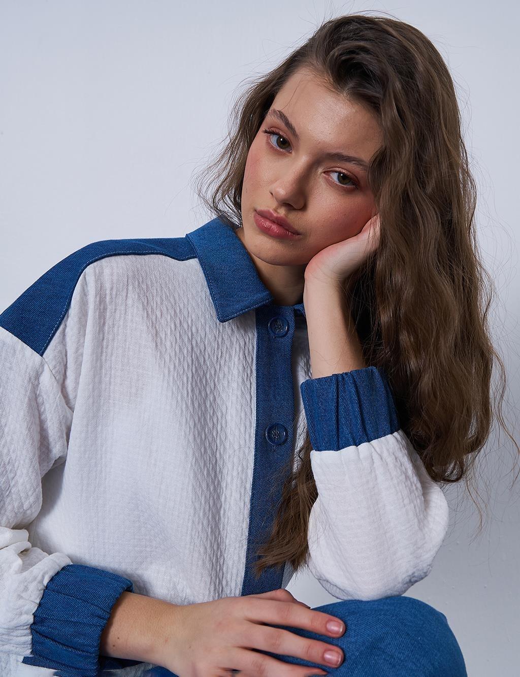 Kayra Denim Garnili Gofreli Ceket - Ekru