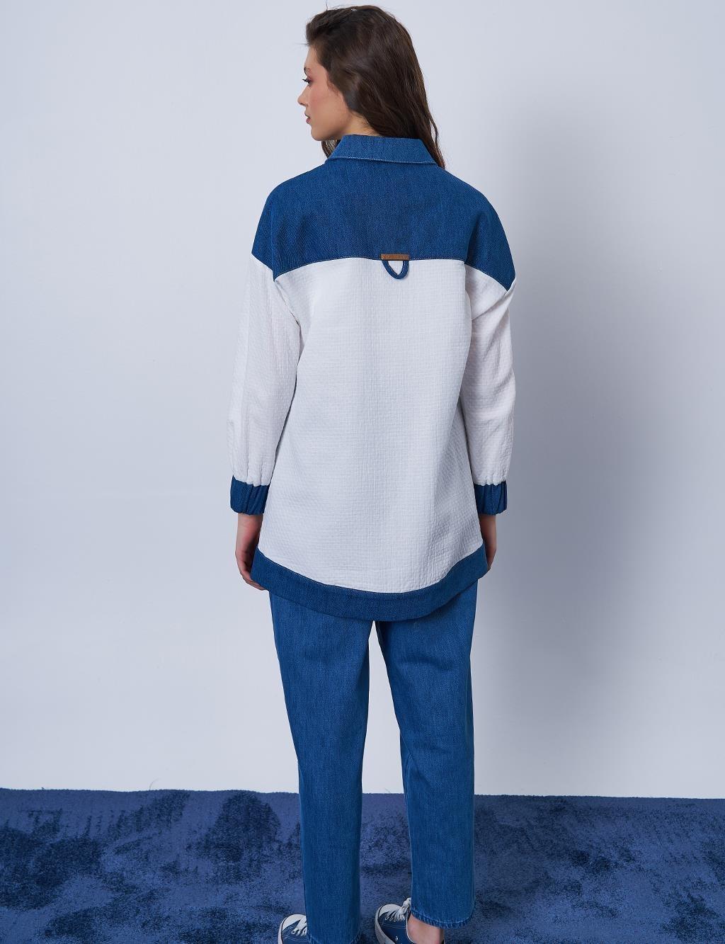 Kayra Denim Garnili Gofreli Ceket - Ekru