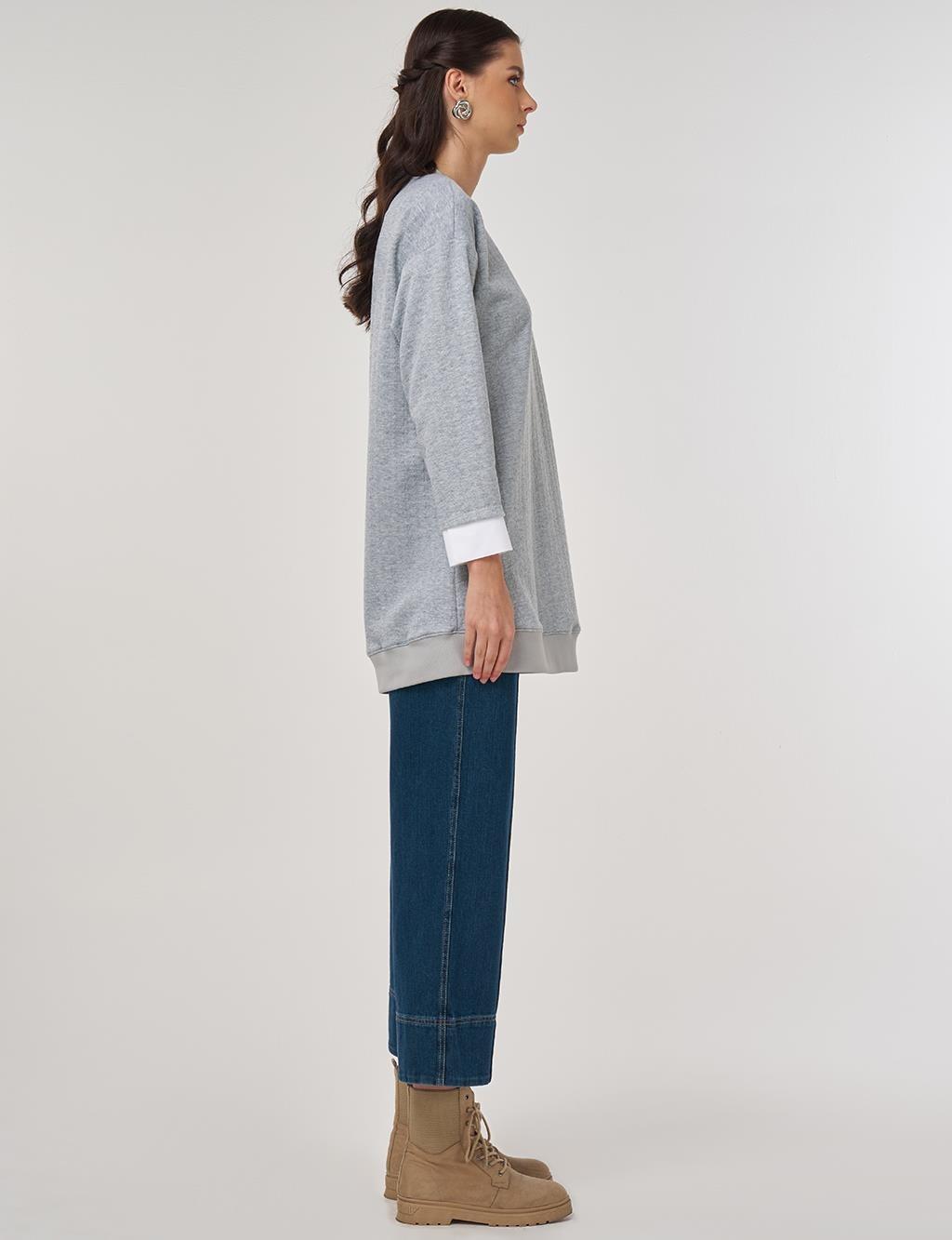 Kayra Desenli Sıfır Yaka Tunik KY-A25-70007 - A.Gri