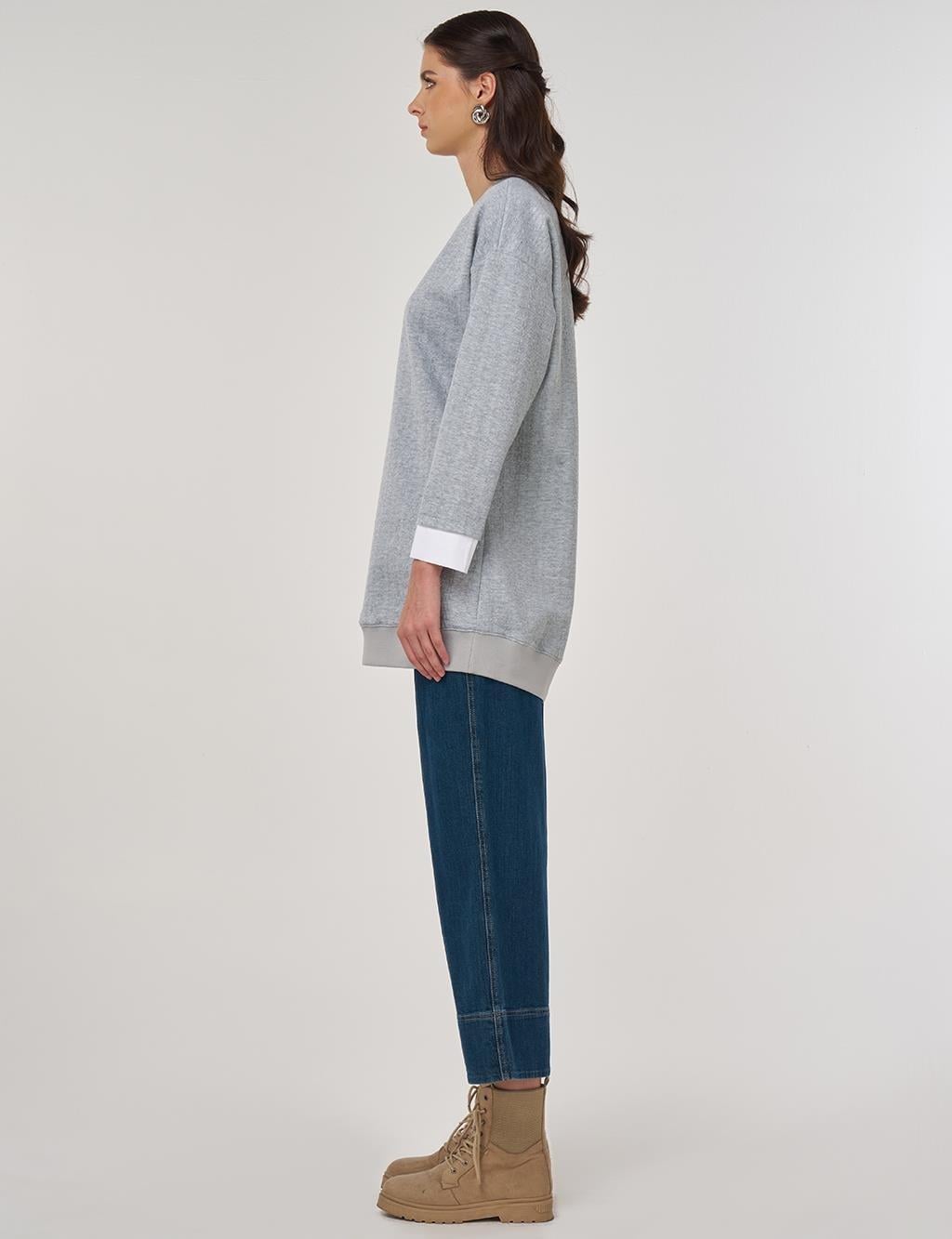 Kayra Desenli Sıfır Yaka Tunik KY-A25-70007 - A.Gri