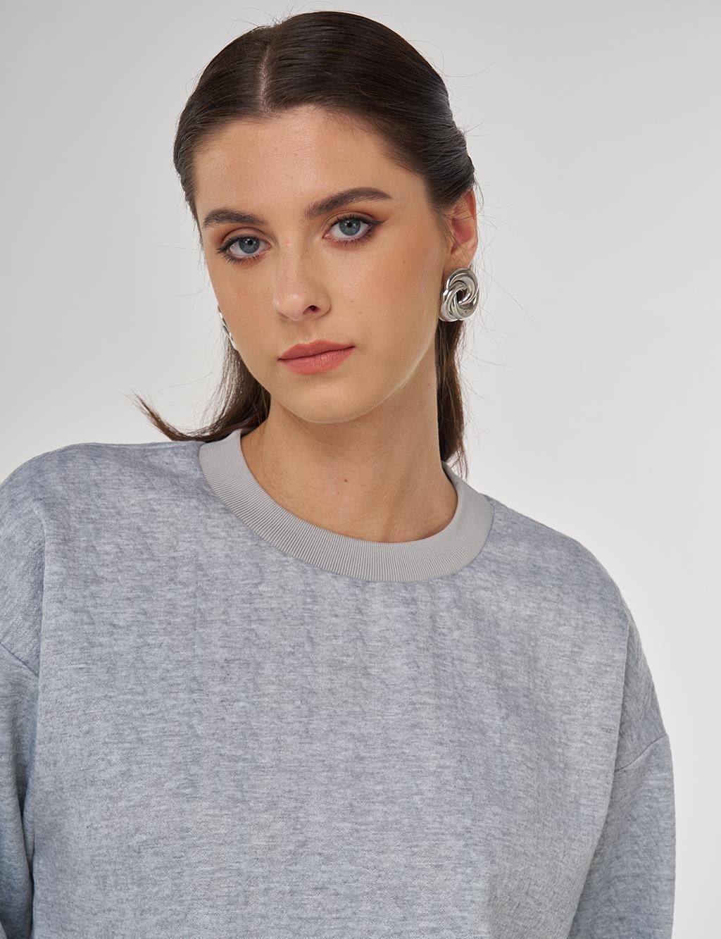 Kayra Desenli Sıfır Yaka Tunik KY-A25-70007 - A.Gri