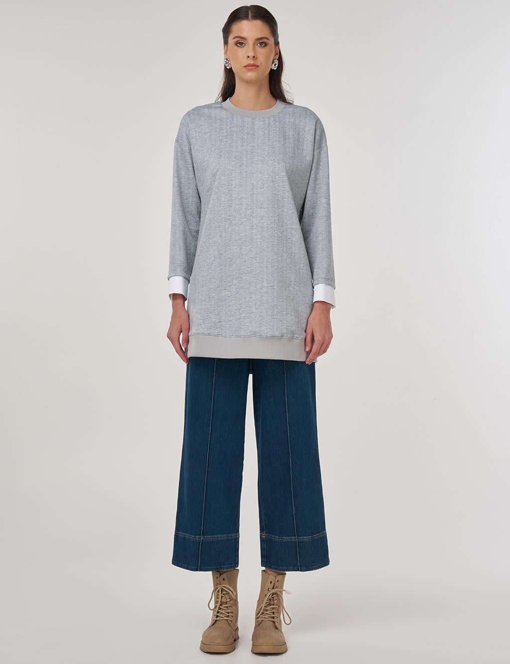 Kayra Desenli Sıfır Yaka Tunik KY-A25-70007 - A.Gri